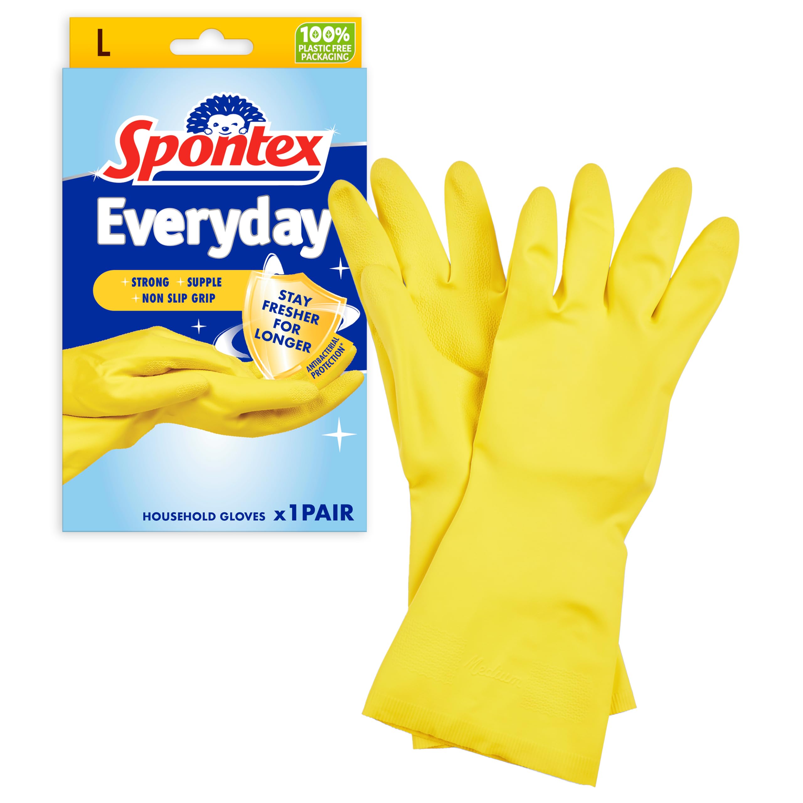 Spontex Everyday Cleaning Gloves - Large Size, Pink, Non-Slip Grip | 1 Pair 1