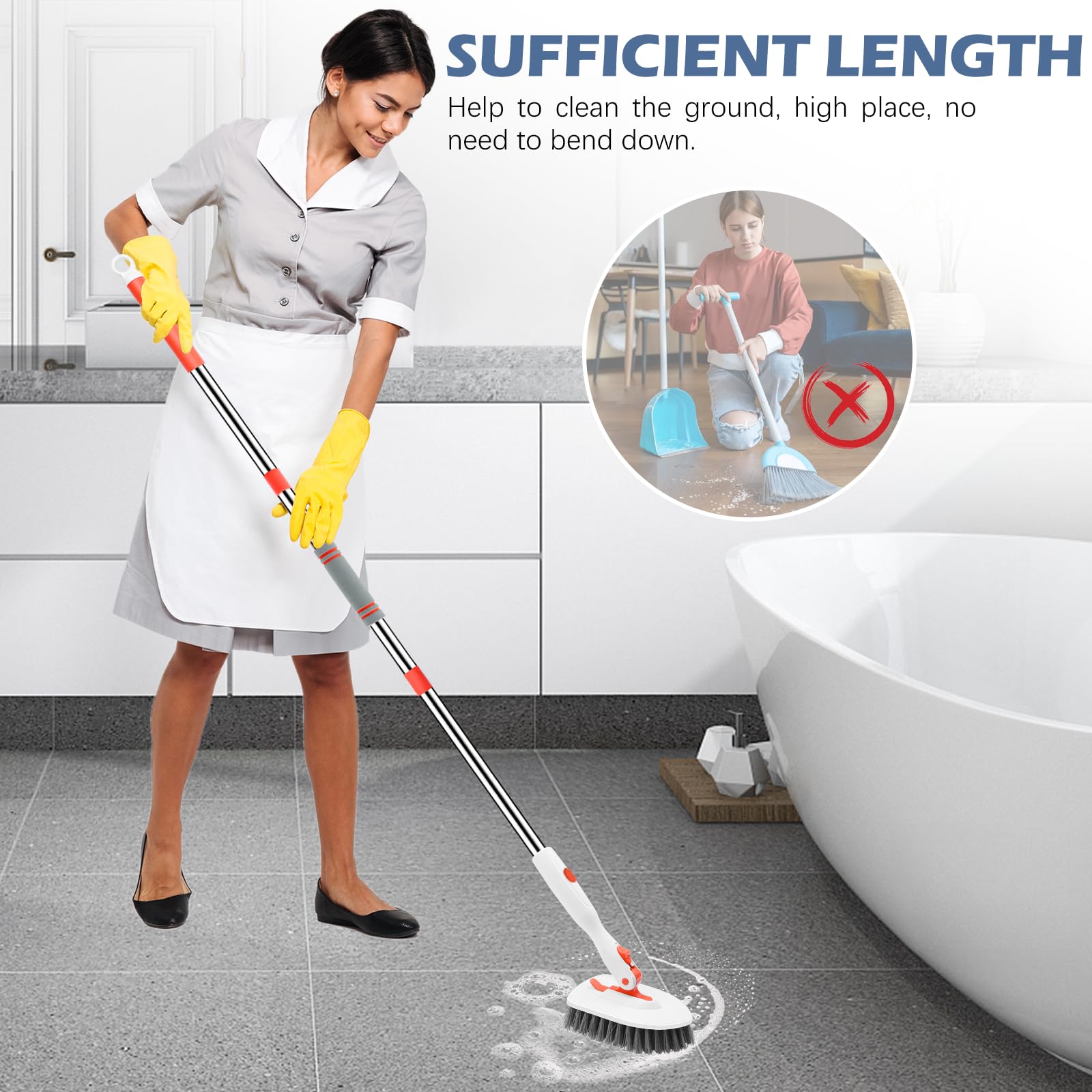 SetSail 3-in-1 Bathroom Cleaning Brush - Adjustable Long Handle, Multi-Angle Head, Non-Slip Grip 7