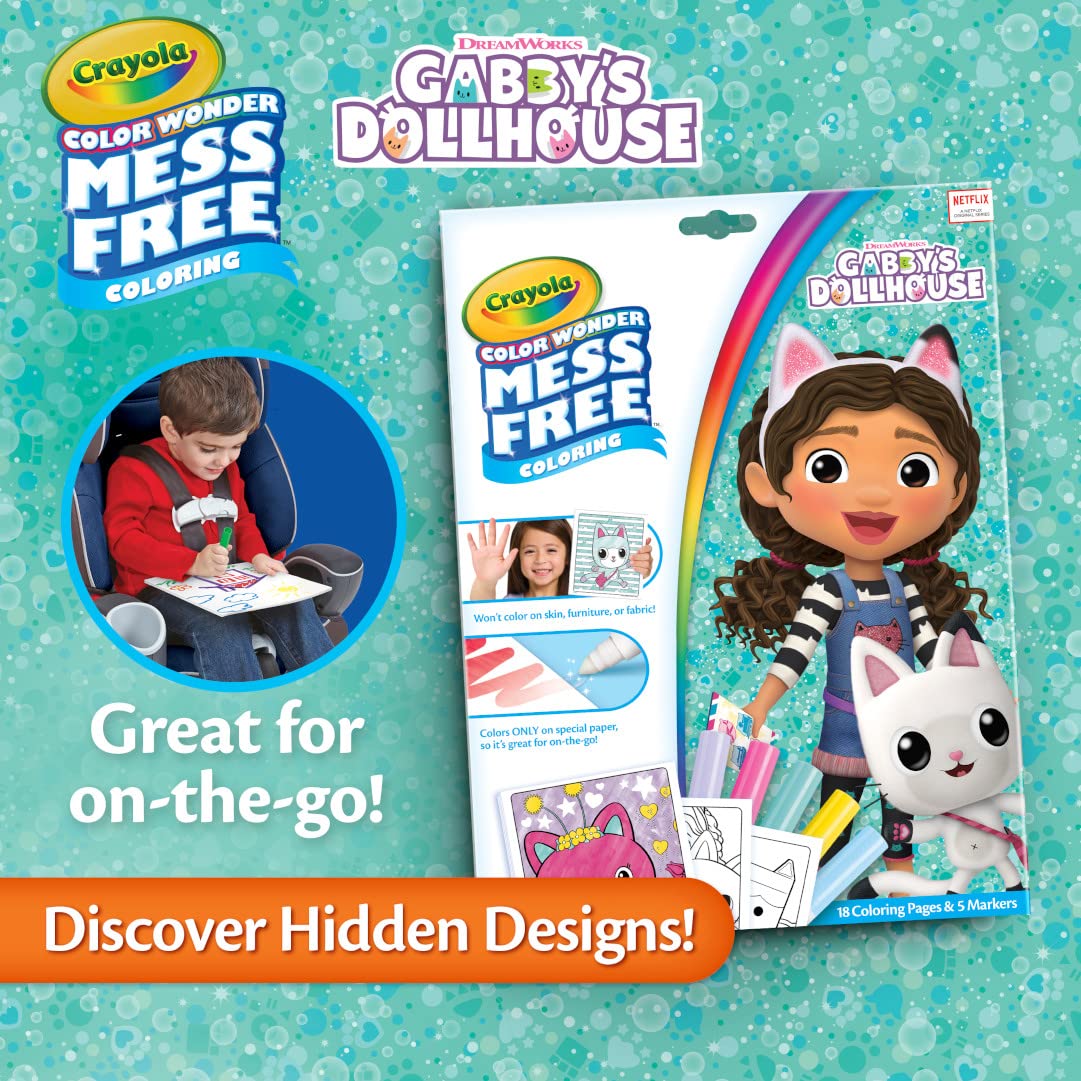CRAYOLA Color Wonder - Gabby's Dollhouse Mess-Free Colouring Book | 18 Pages | 5 Markers 4