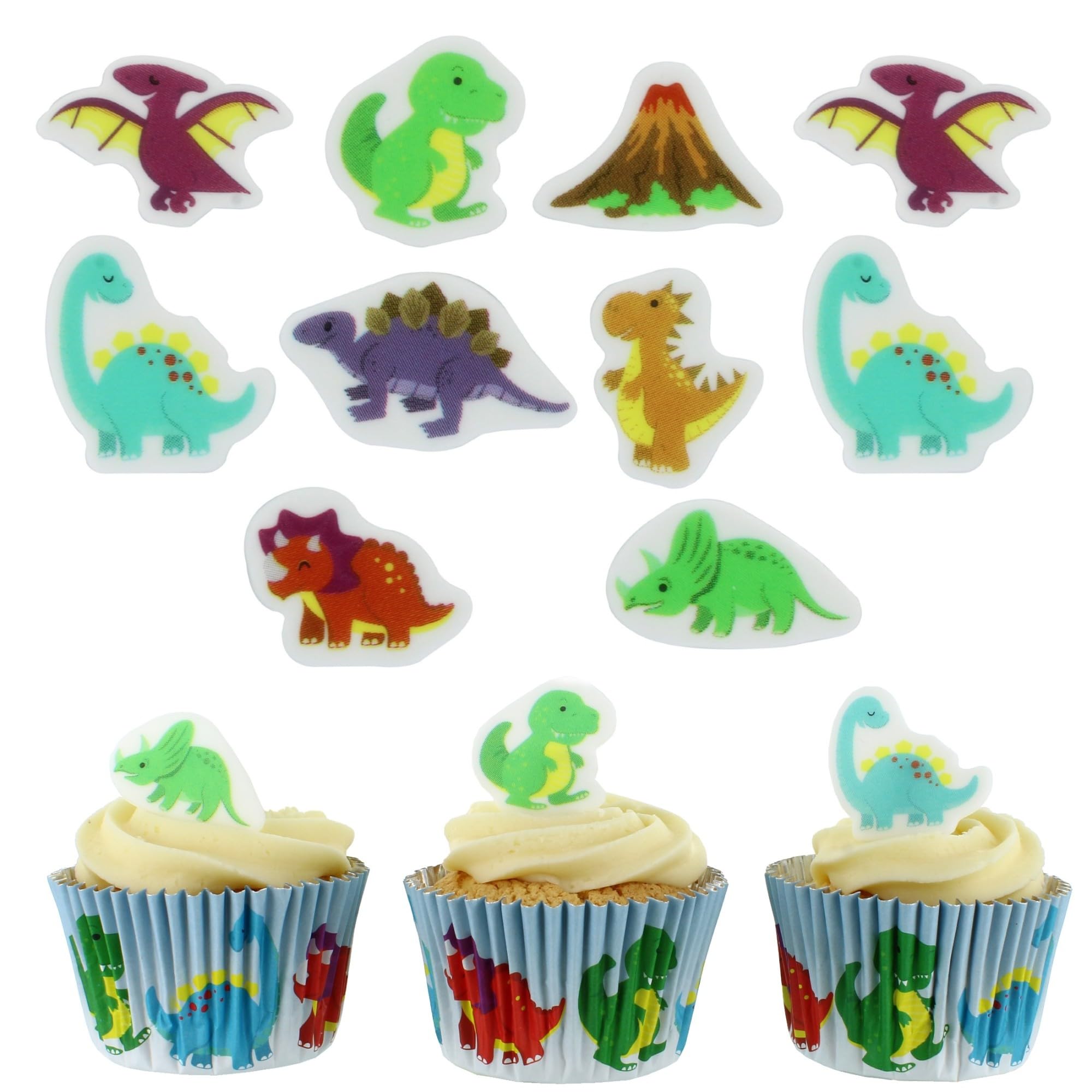 Culpitt Dinosaur Sugar Decorations - 32 Edible Cupcake Toppers | Fondant Icing | 25mm-35mm