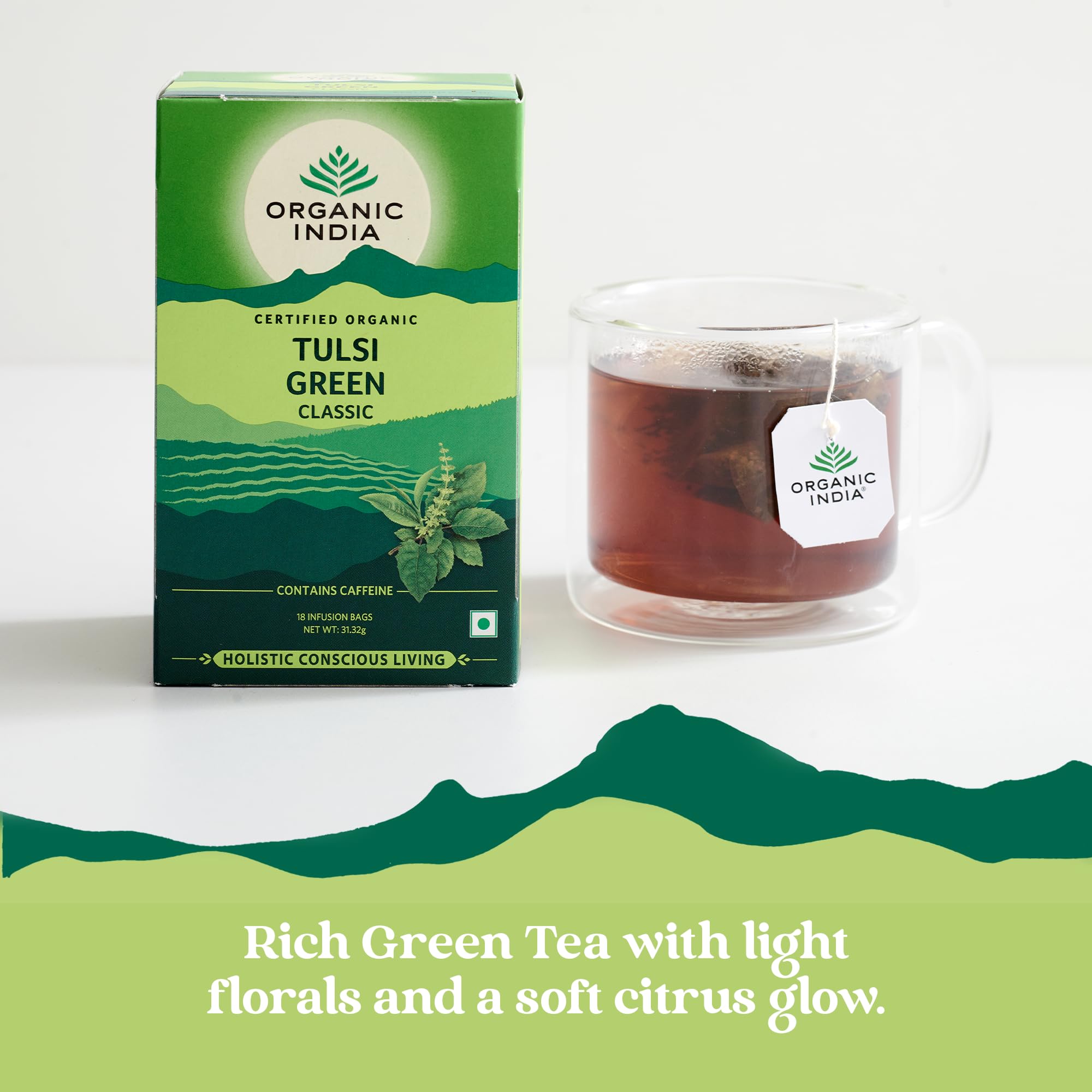 ORGANIC INDIA Tulsi Green Tea Classic - Certified Organic & Vegan | 18 Teabags