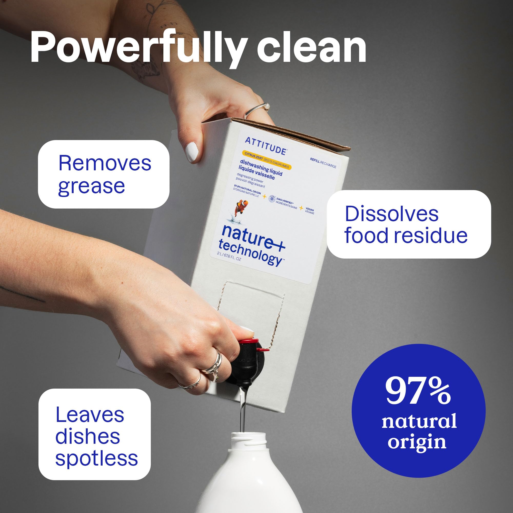 ATTITUDE EWG Verified Plant-Based Unscented Washing-Up Liquid | 700 ml | Streak Free 3
