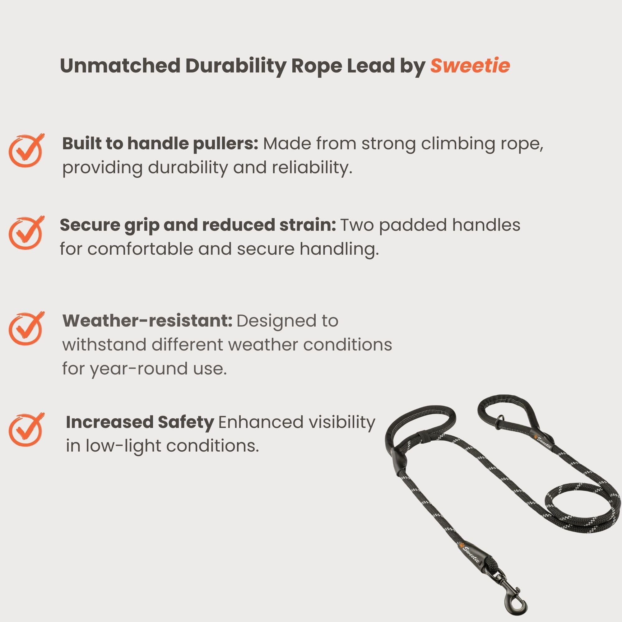Sweetie Rope Dog Lead - Strong Black Leash with 2 Padded Handles | 1.5m Length 3
