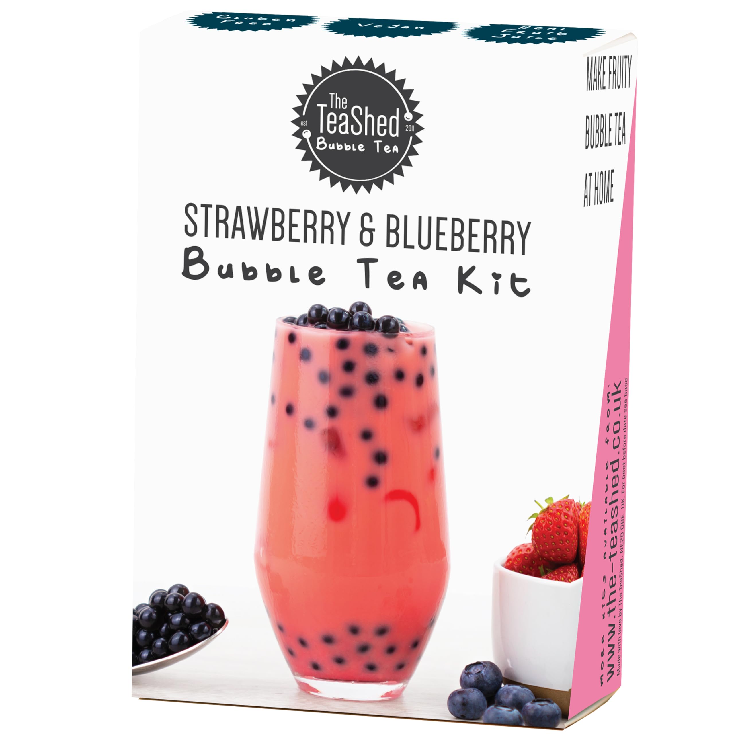 The TeaShed Strawberry & Blueberry Popping Boba Bubble Tea Kit | Vegan | Single Serve