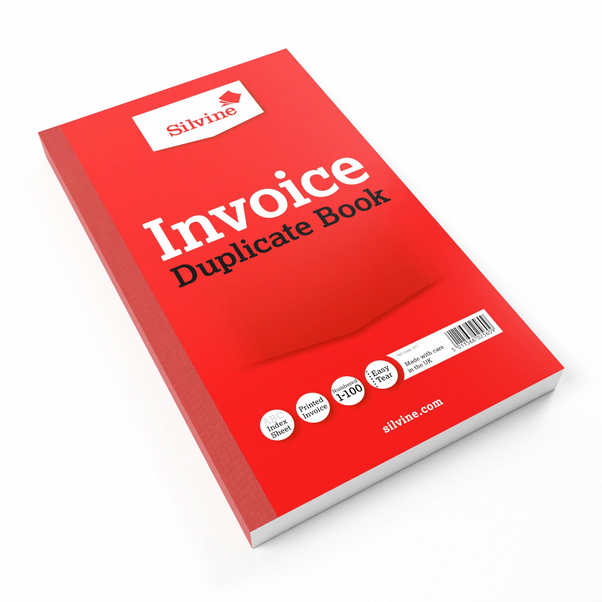 Silvine Duplicate Invoice Book - Numbered 1-100 with Index Sheet | 210 x 127mm | Red