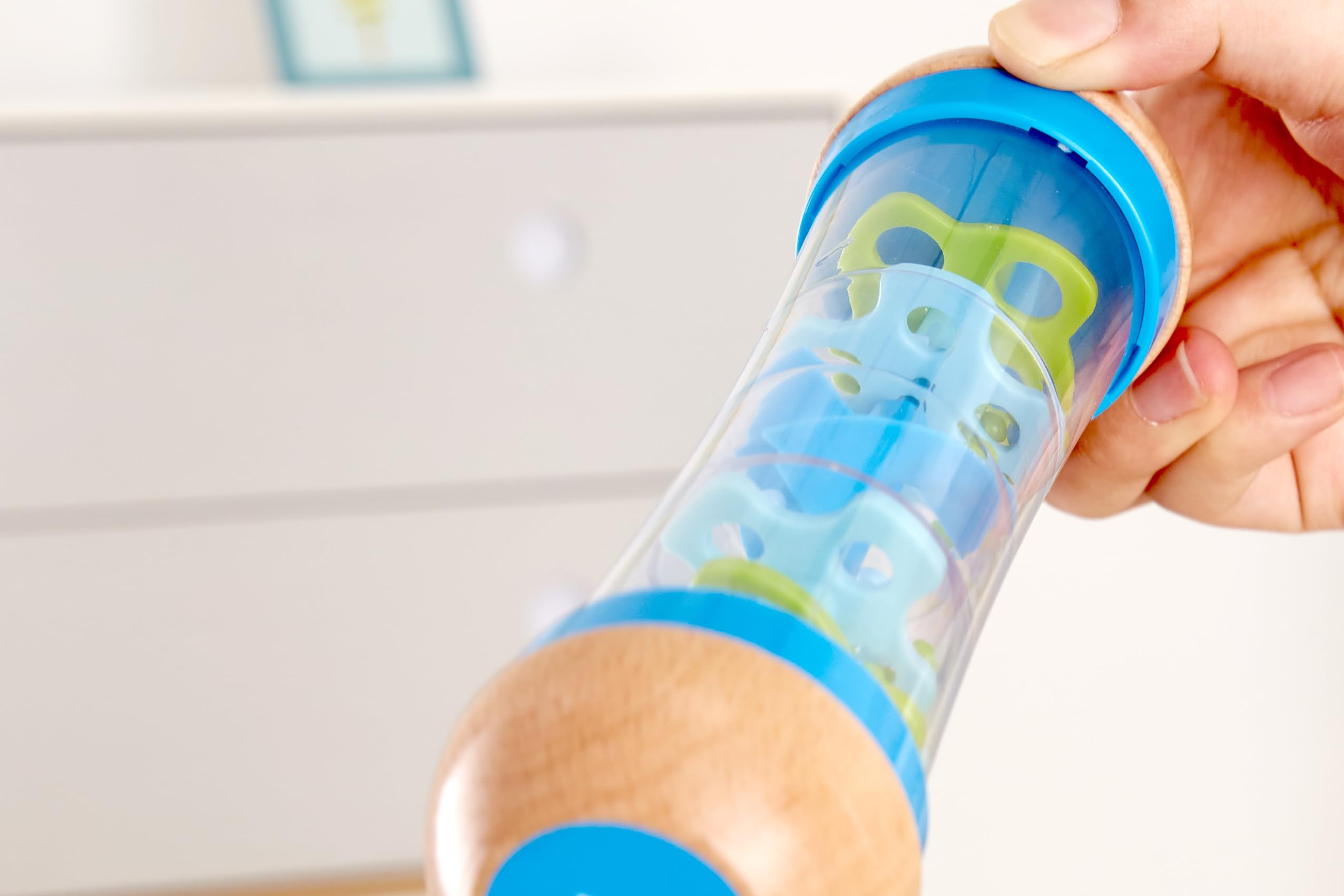 Hape Beaded Raindrops Wooden Musical Rainmaker Toy - Blue | Develops Rhythm & Fine Motor Skills 8