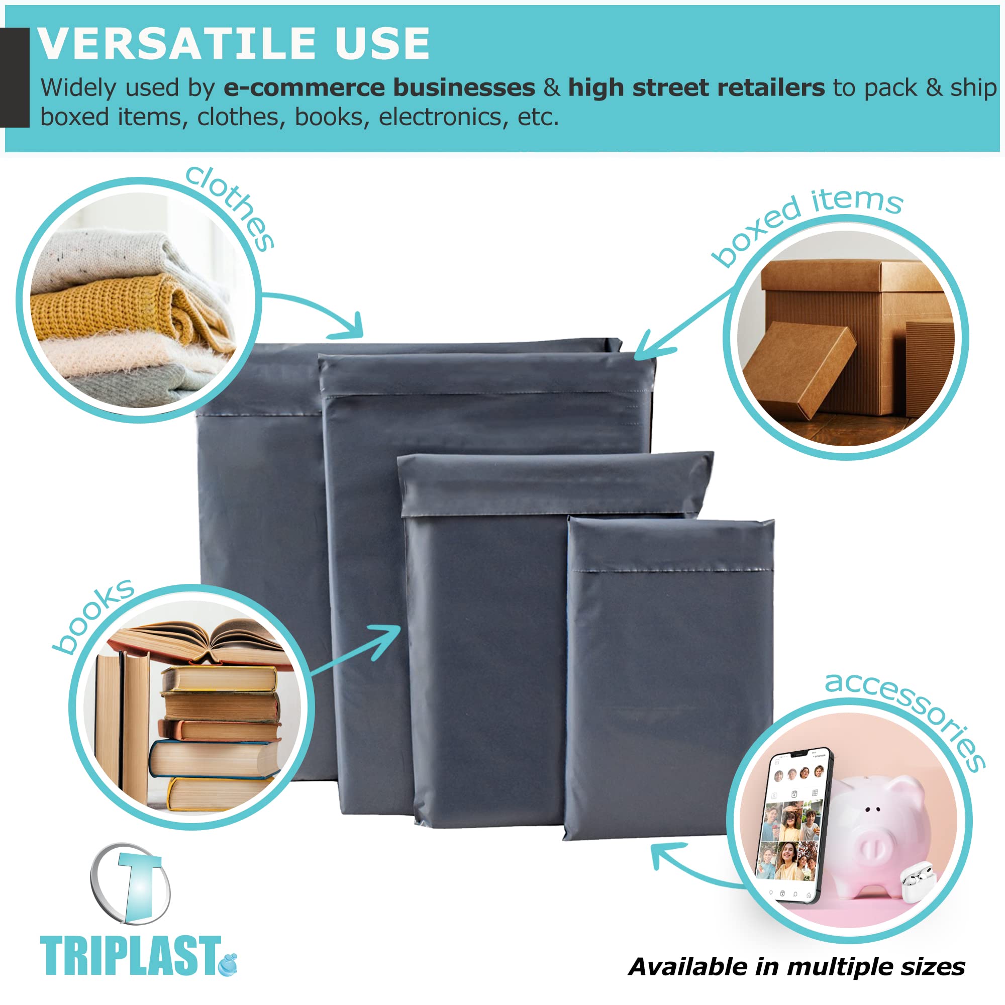 Triplast Plastic Mailing Postal Bags - 9 x 12 Inch Grey, Puncture Resistant | Pack of 100 7