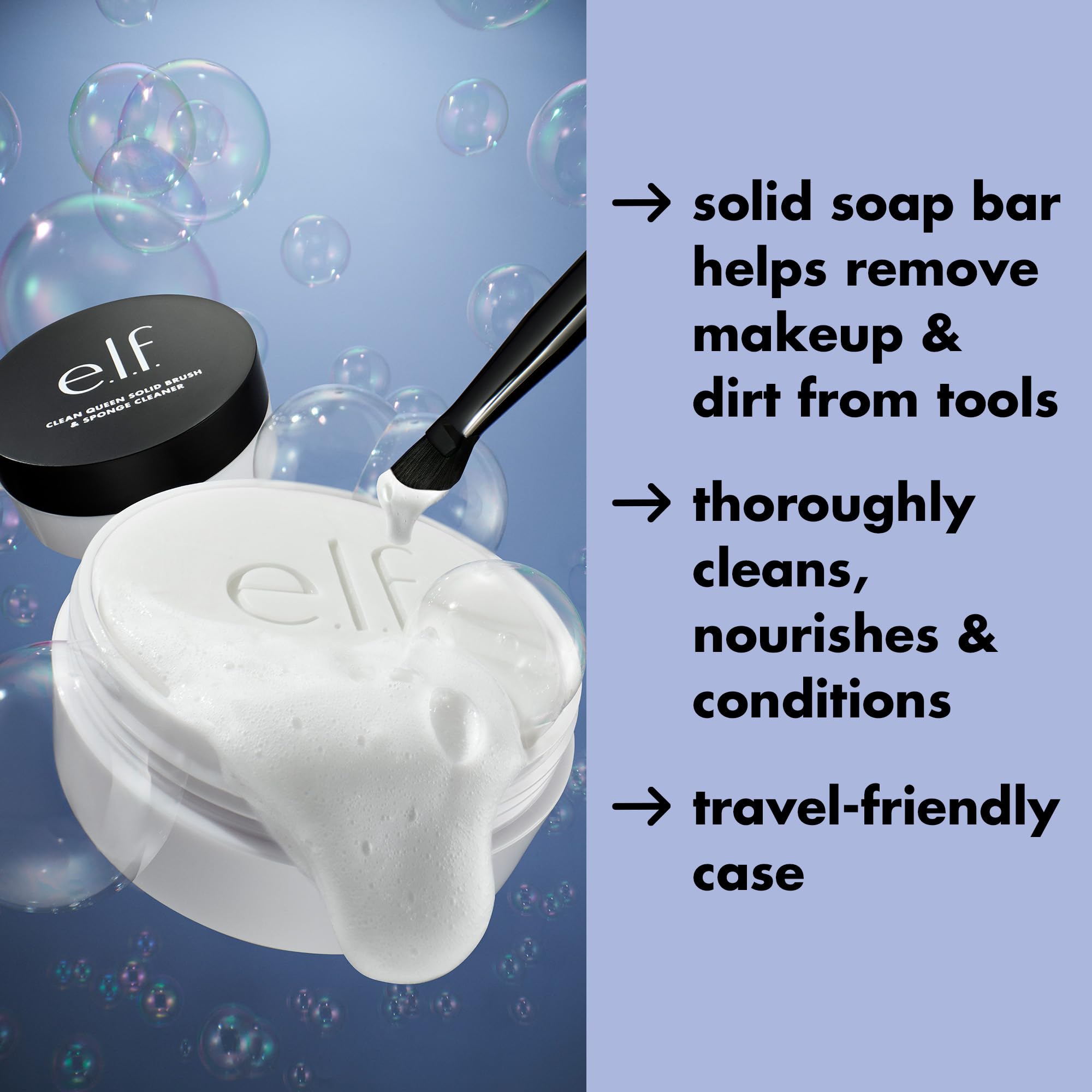 e.l.f. Clean Queen Solid Brush & Sponge Cleaner - Water-Activated Soap Bar | 1.5 Ounce
