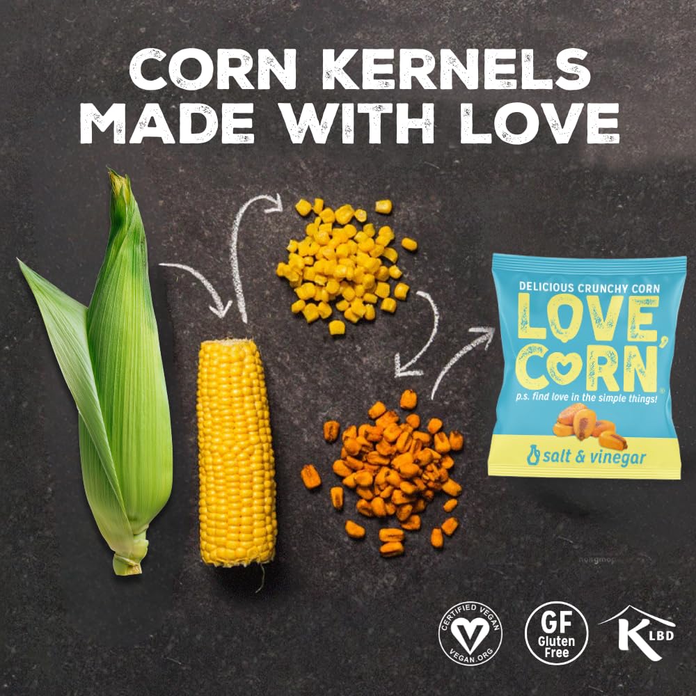 LOVE CORN Crunchy Corn Snack - Salt & Vinegar Flavour | 24 x 20g Packs 6