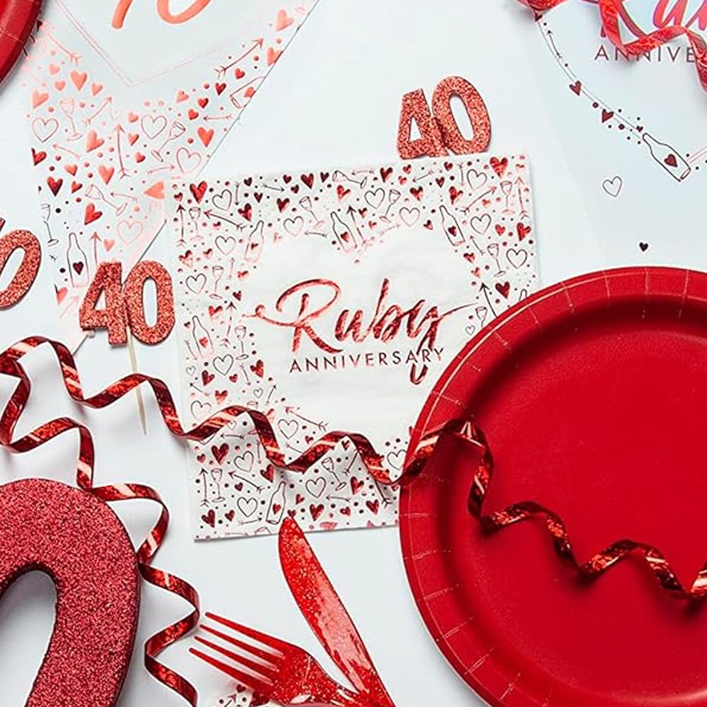 Anniversary House Ruby 40th Anniversary Lunch Napkins - 3 Ply Paper | 16 Count | 13 Inch 4