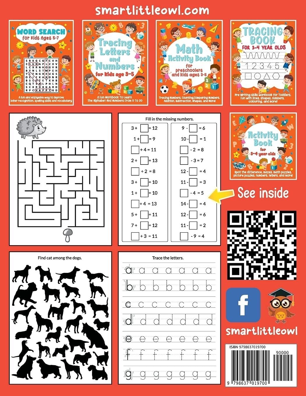 Smart Little Owl Activity Book For 5-6 Year Olds: Mazes, Spot the Difference, Math Puzzles | Paperback