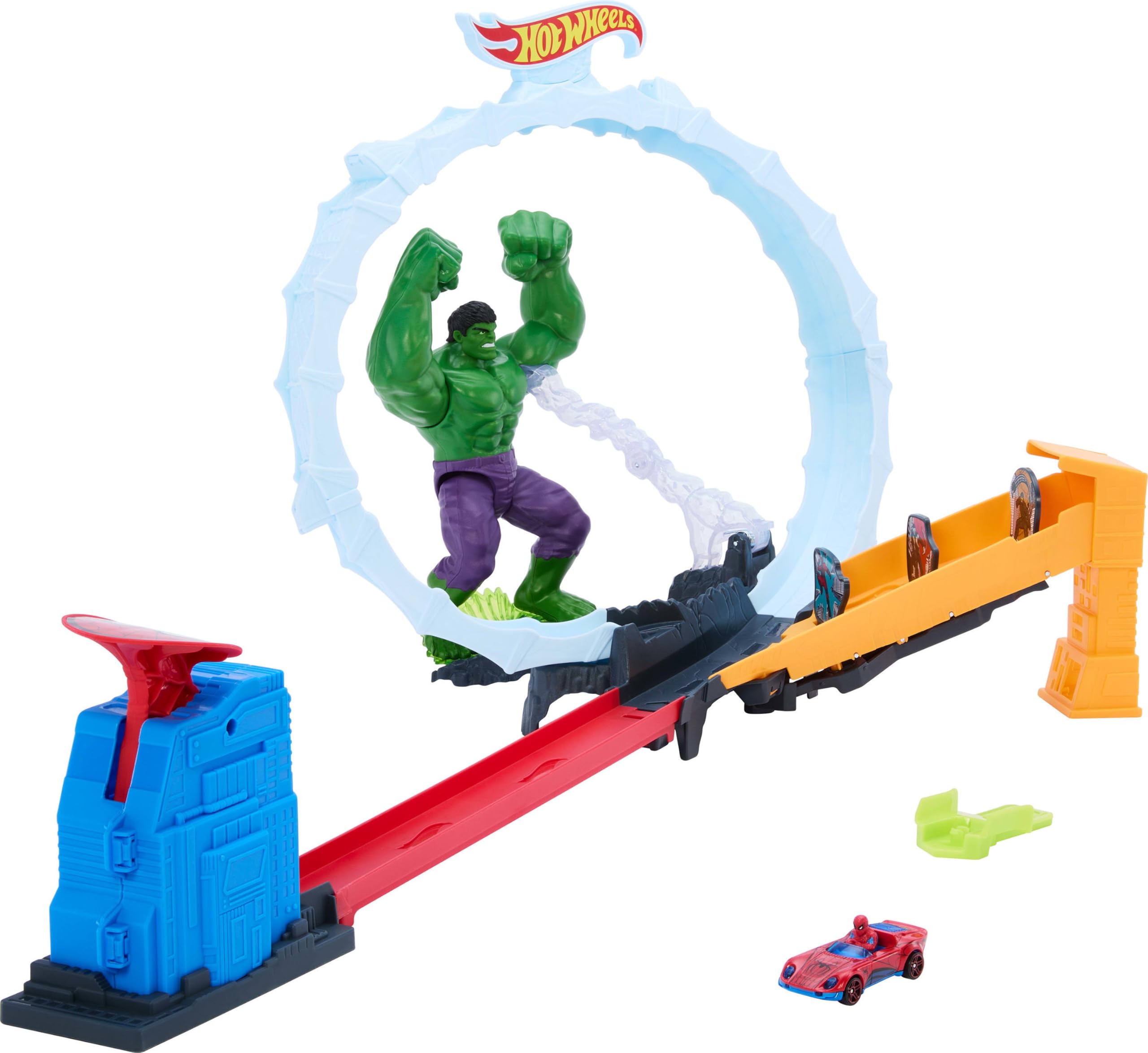 Hot Wheels Spider-Man & Hulk Smash Down Track Set with 1 Die-Cast Car | Ages 4+ 1