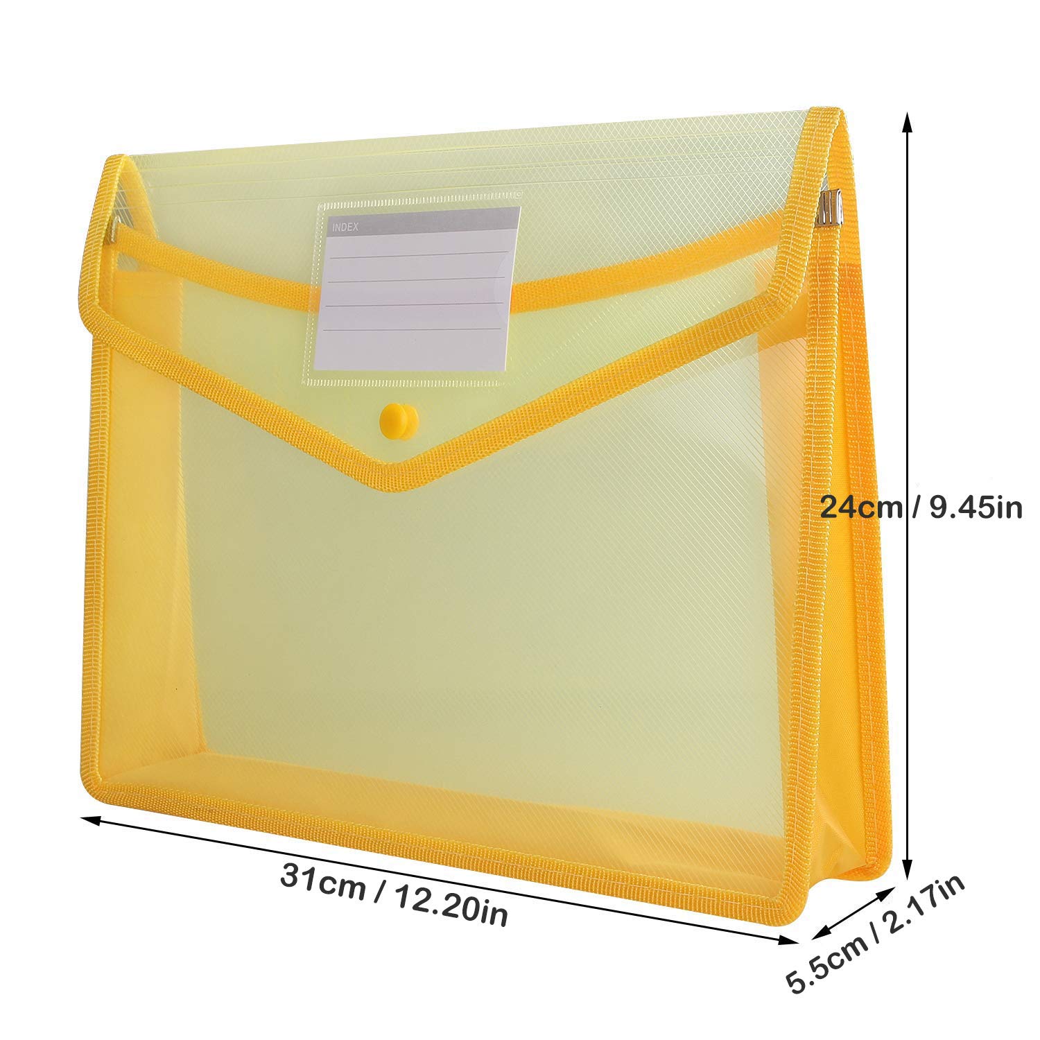 ASelected Document Pockets with Popper - A4 Plastic Envelope Wallets | 800 Sheet Capacity | Pack of 5