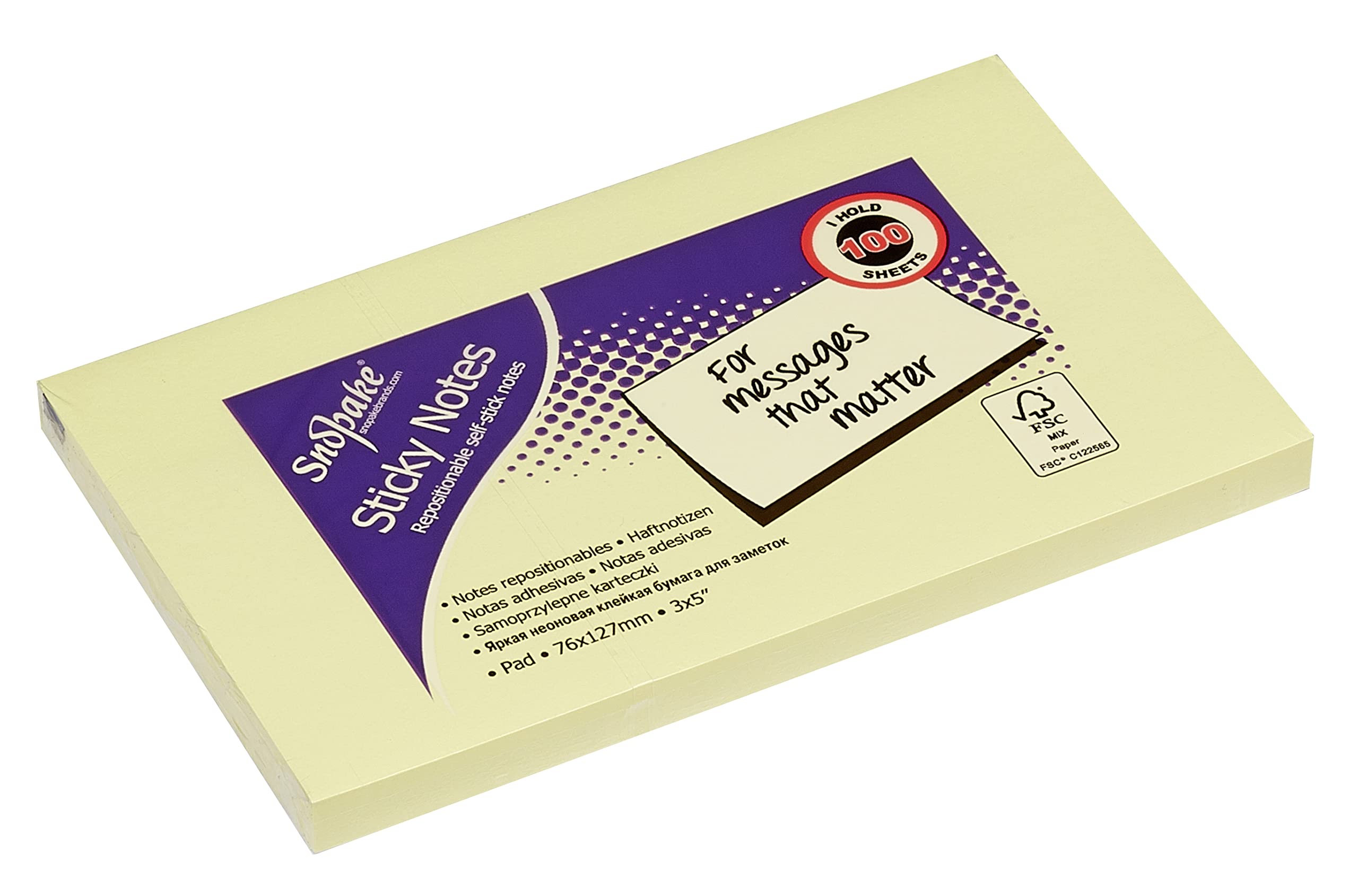 Snopake Yellow Self-Stick Notes - 127 x 76 mm | 12 Pads of 100 Sheets | Stronger Adhesive 3