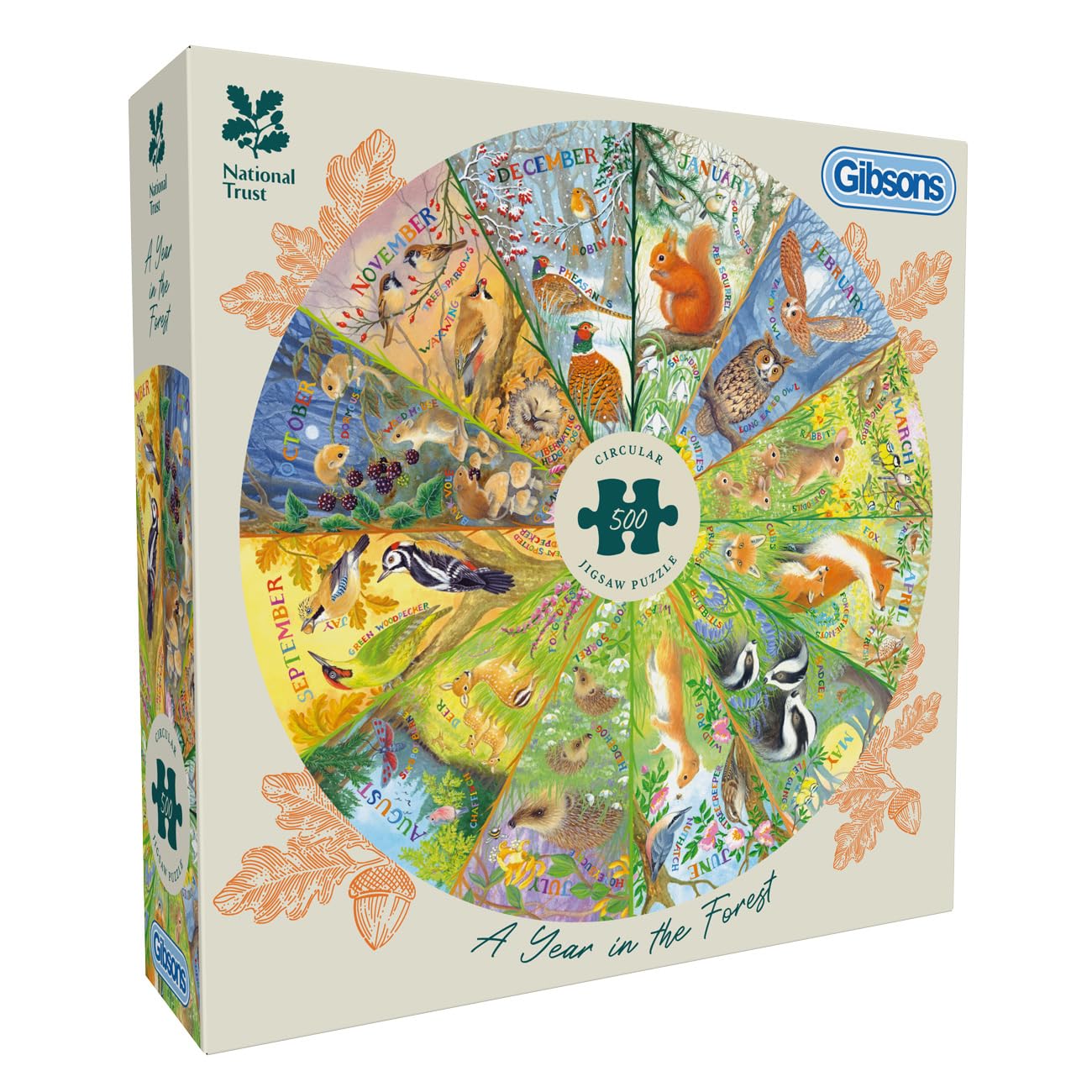 Gibsons National Trust A Year in the Forest 500 Piece Circular Jigsaw Puzzle