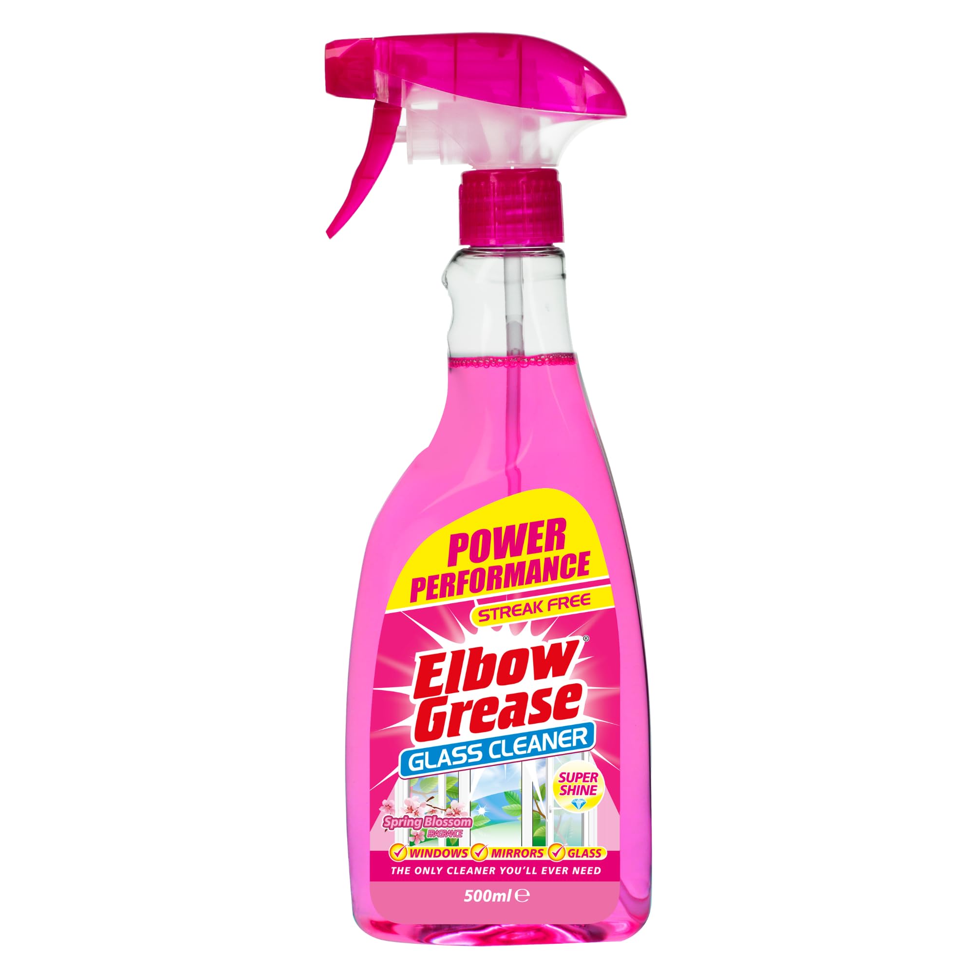 Elbow Grease Pink Glass Cleaner - Streak Free Shine | Spring Blossom Scent | 500ml Spray