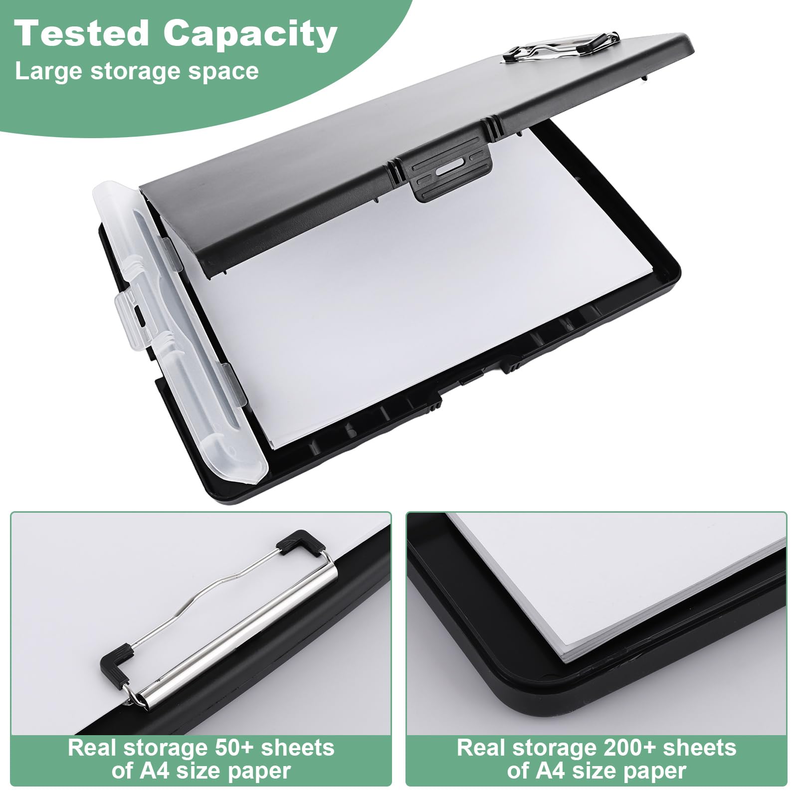 ASelected A4 Storage Clipboard with Pen Holder | Plastic | Black | Holds 200 Sheets 3