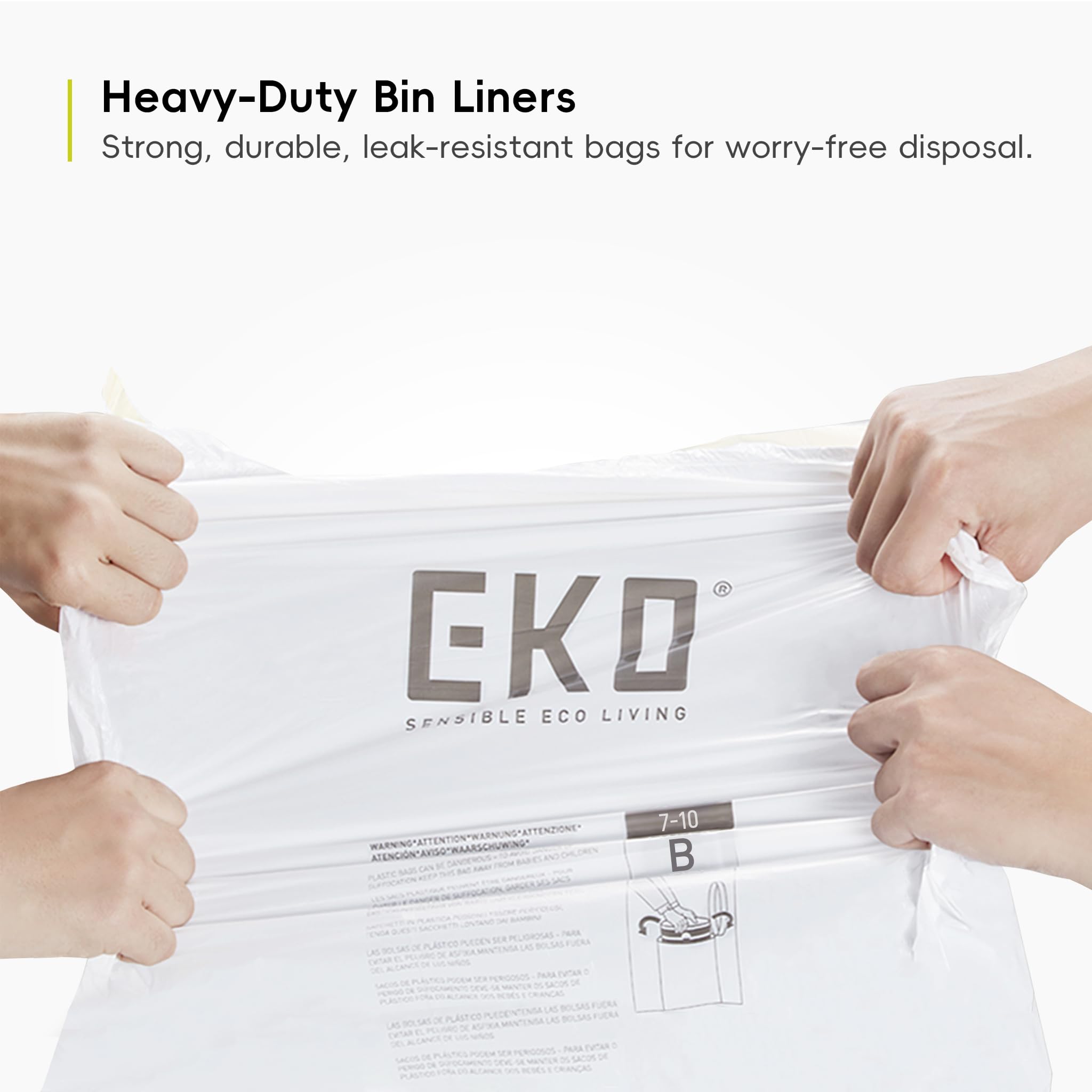EKO Size B Bin Liners - Extra Strong, Drawstring Tie Handles | 7-10 Litre Capacity | 25 Count