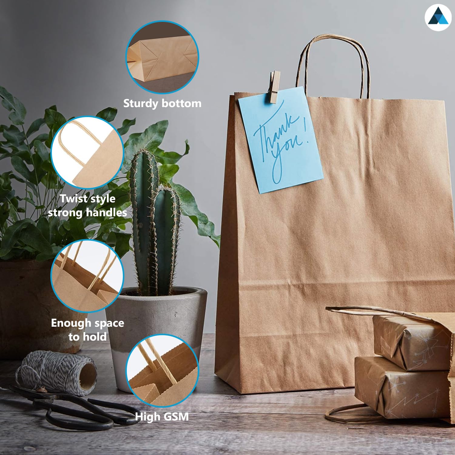 Nationwide Paper 30-Pack Extra Large Brown Kraft Paper Gift Bags with Rope Handles 4
