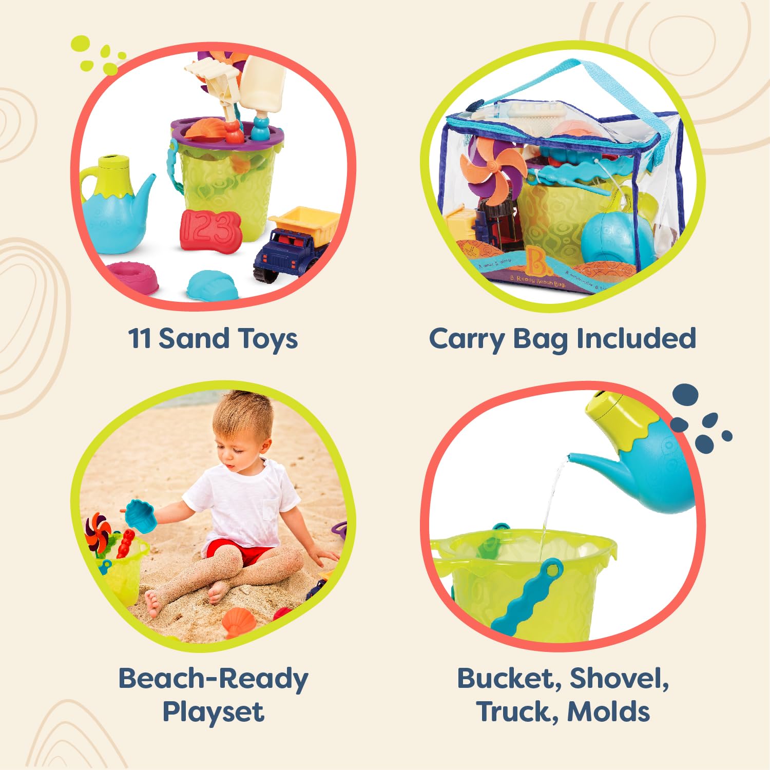 B. toys Beach Summer Bag Water Playset with 11 Sand Toys | Ages 18m+ 4