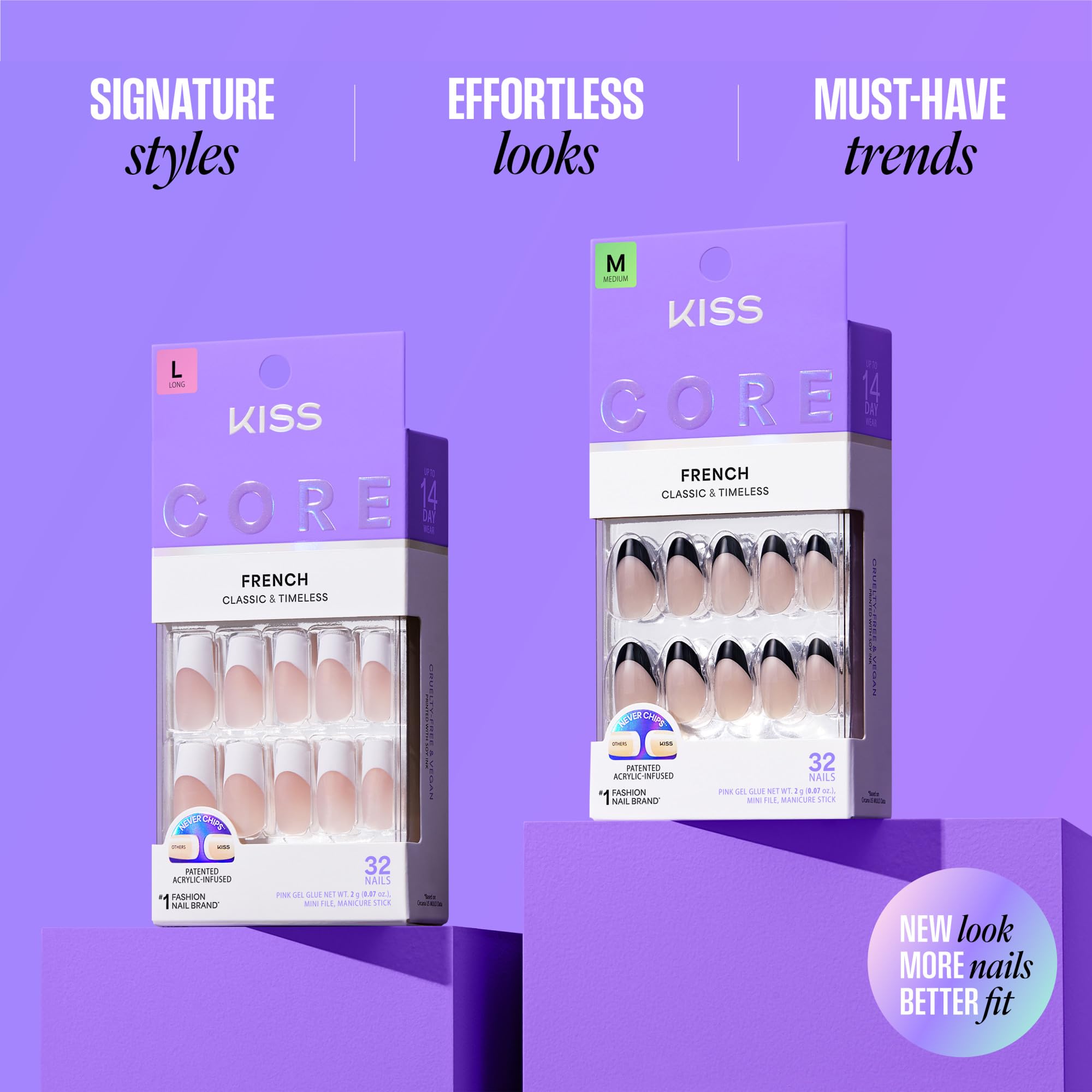 KISS CORE Press On Nails - French Tip Almond Short, White, 32 Count with Glue 4