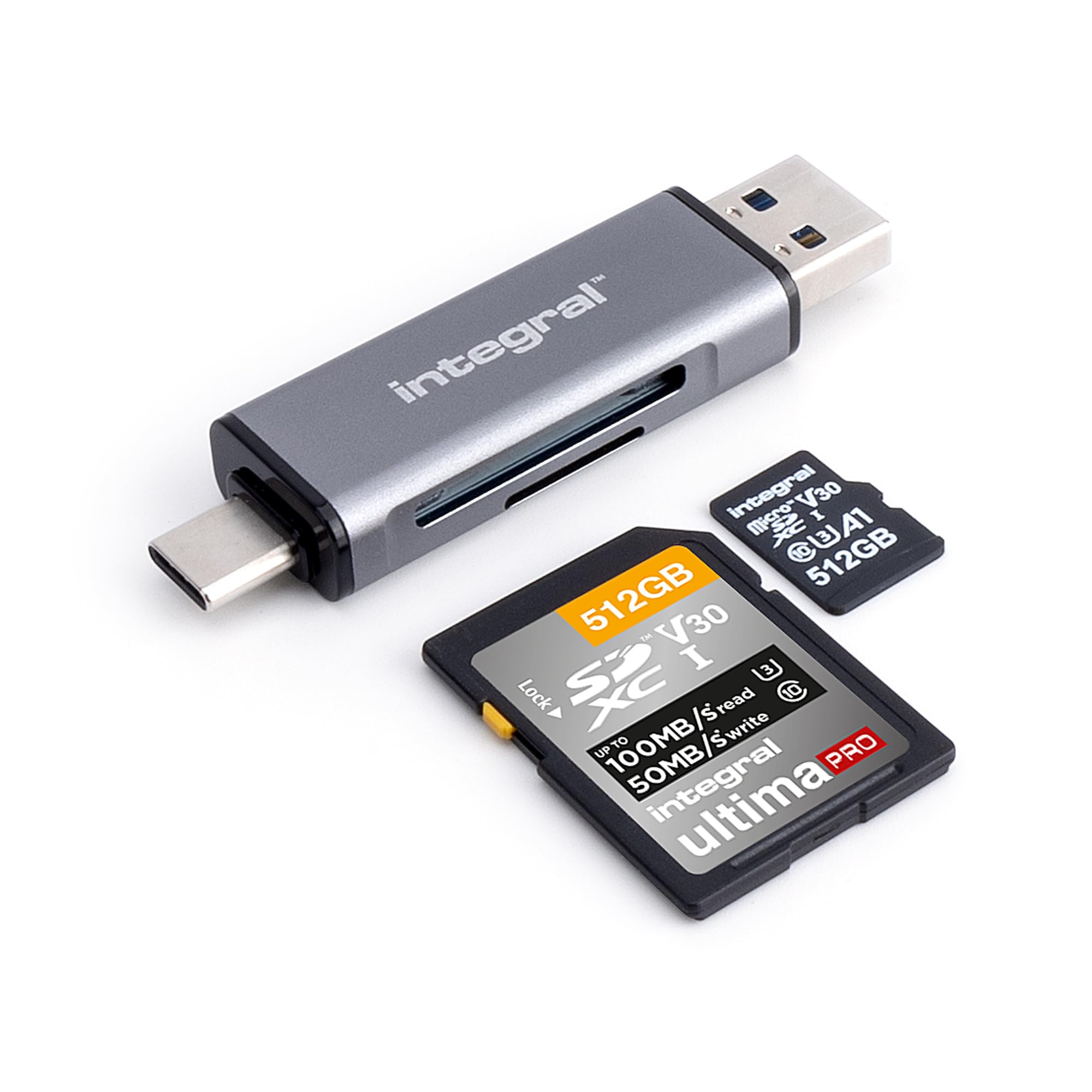 Integral Dual-Ended USB 3.0/Type-C SD & MicroSD Memory Card Reader Adapter | 5Gbps