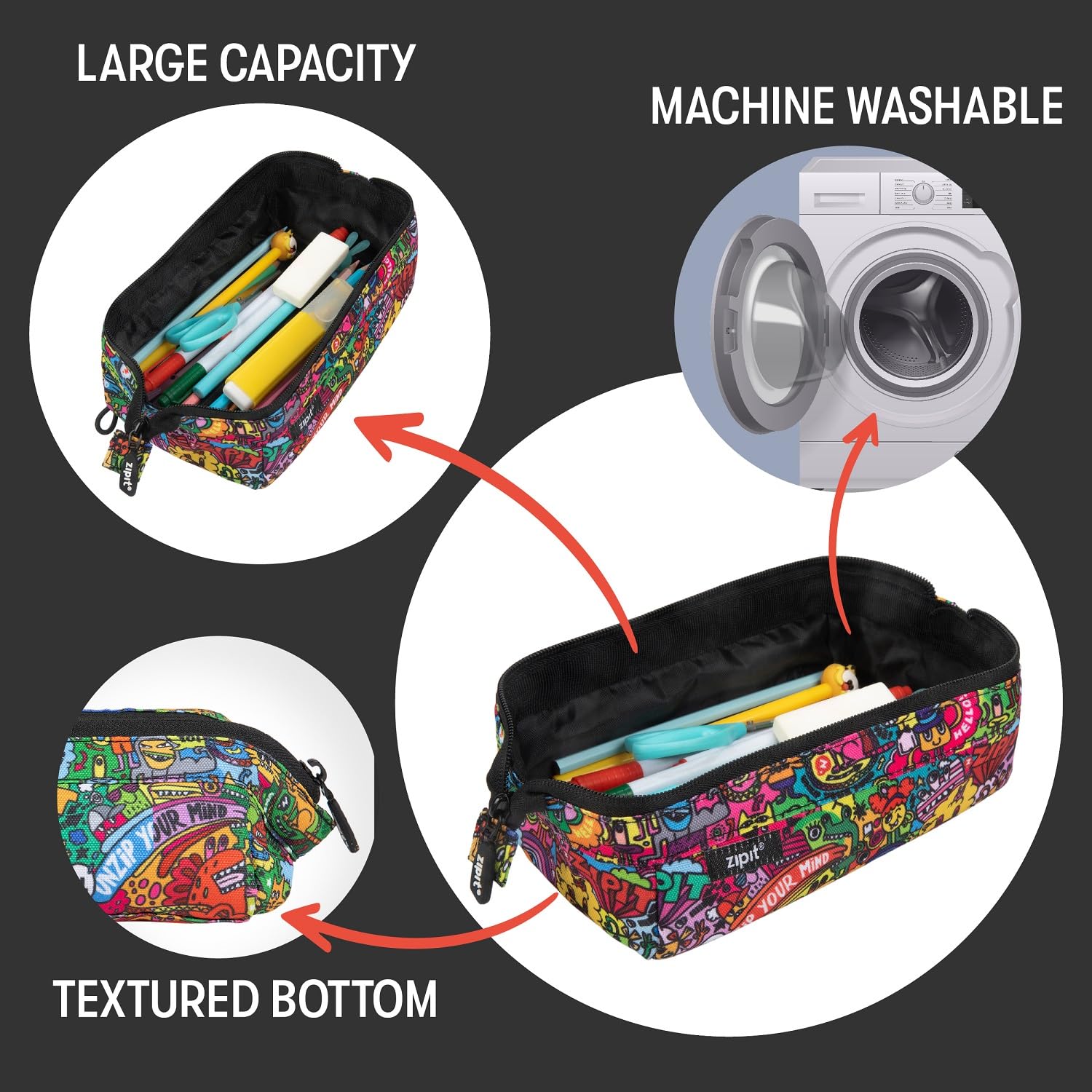 ZIPIT Lenny Pencil Case - Large Capacity (55 Pens) | Machine Washable | Lifetime Warranty 3