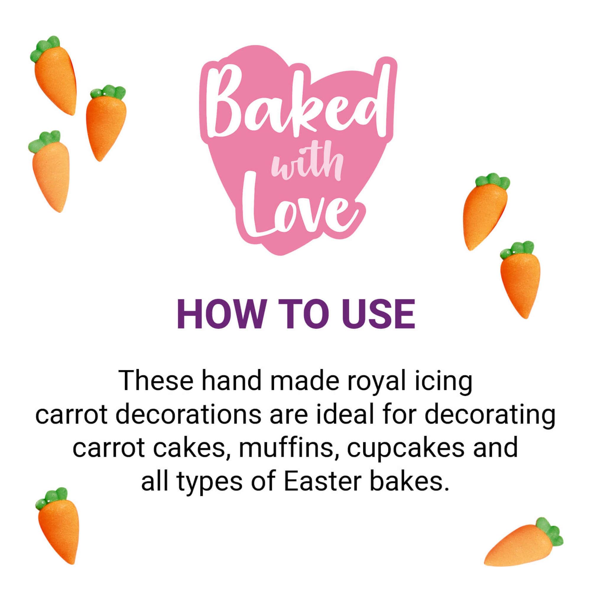 Baked with Love Carrot Sugar Decorations - Pack of 12 | Handmade Royal Icing | Vegetarian & Coeliac Friendly 5