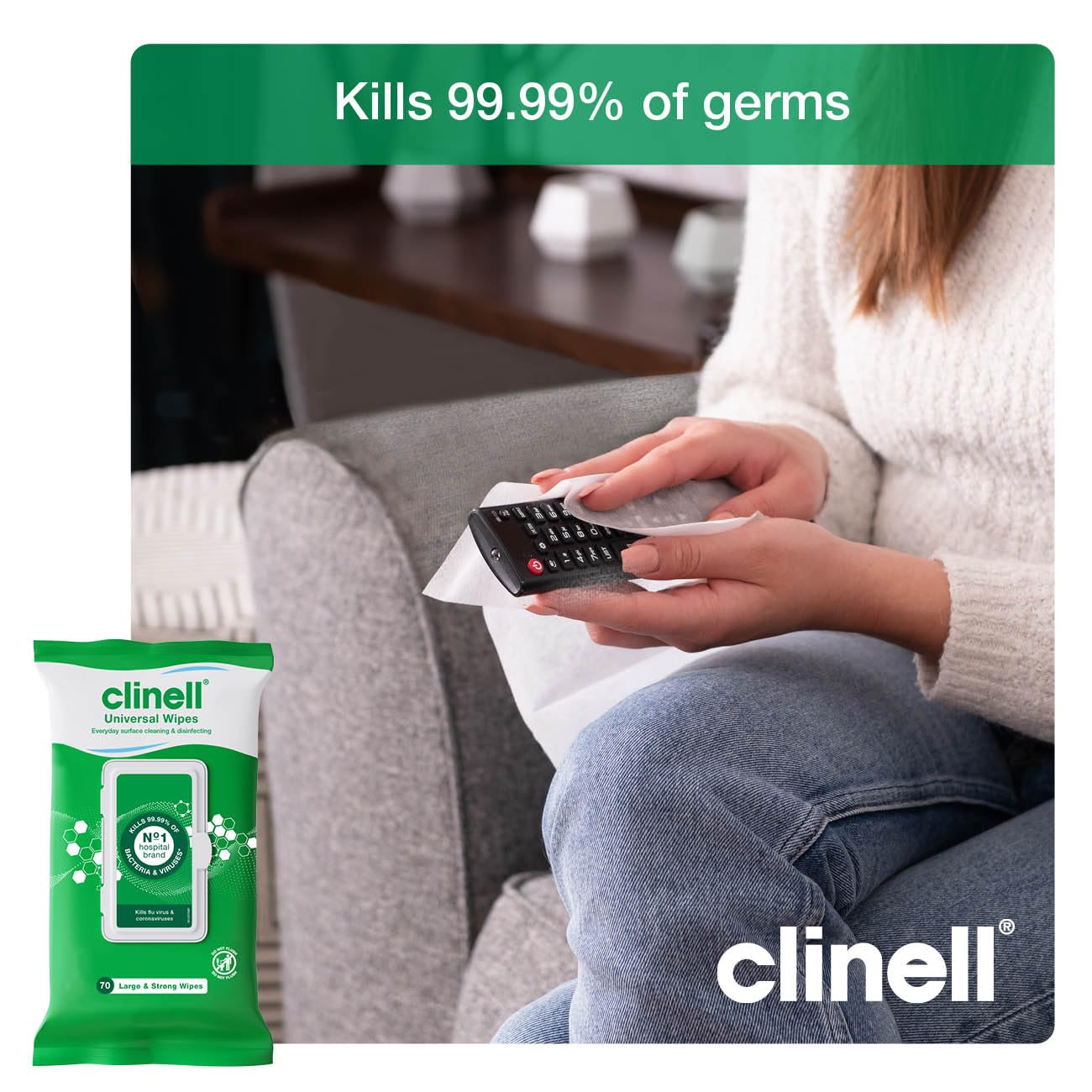 Clinell Universal Cleaning and Disinfecting Wipes - Kills 99.99% | 70 Count Wipes | Pack of 4 5