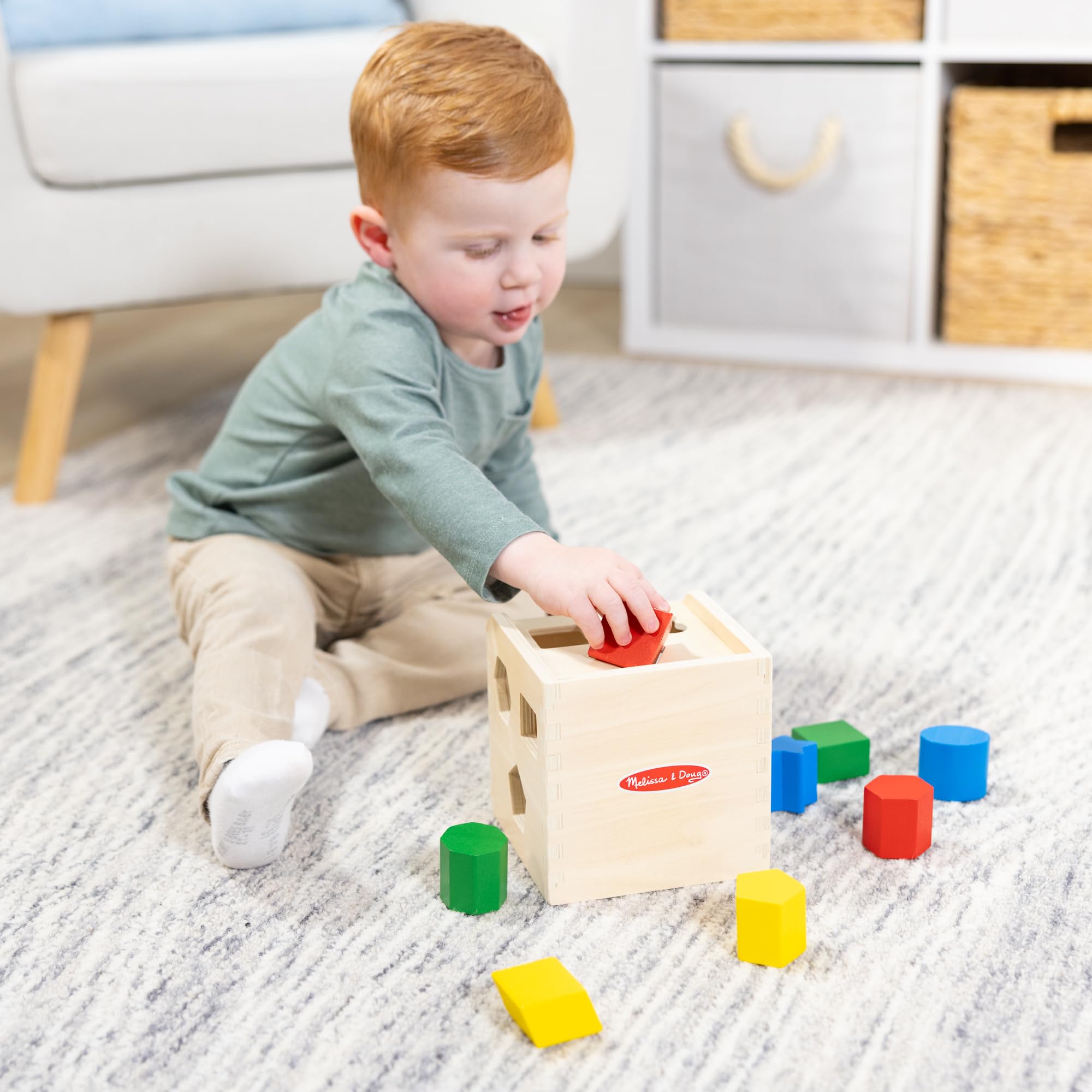 Melissa & Doug Wooden Shape Sorting Cube - Developmental Toy for Ages 2+ | 12 Shapes Included