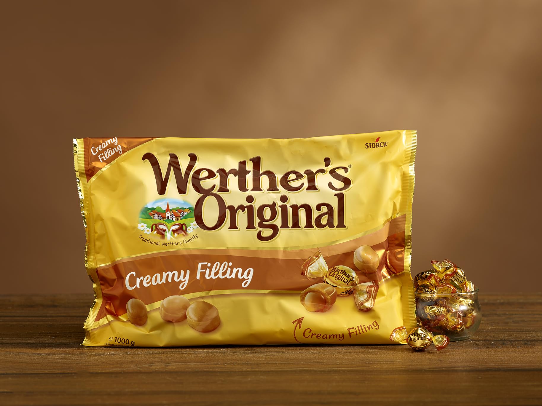 Werther's Original Creamy Filling Toffee - Classic Caramel with Cream Centre | 1 kg Bulk Pack 3