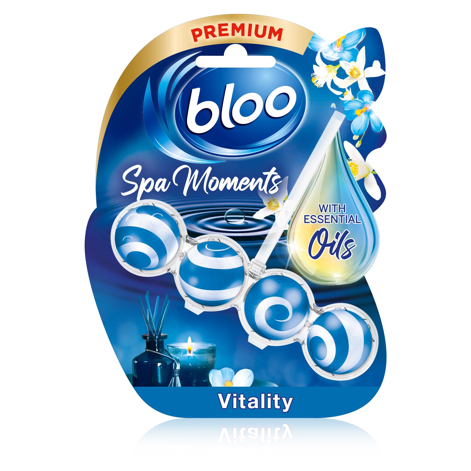 Bloo Spa Moments Vitality Toilet Rim Block - 4 Function Formula with Essential Oils | Prevents Limescale