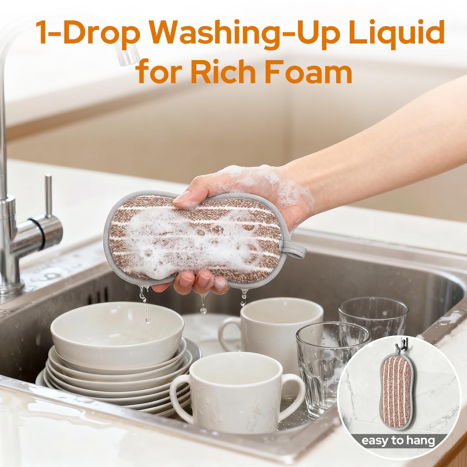 Euqvunn 8 Pack Dual-Sided Kitchen Cleaning Sponges | Thick & High-Density | Non-Scratch 3