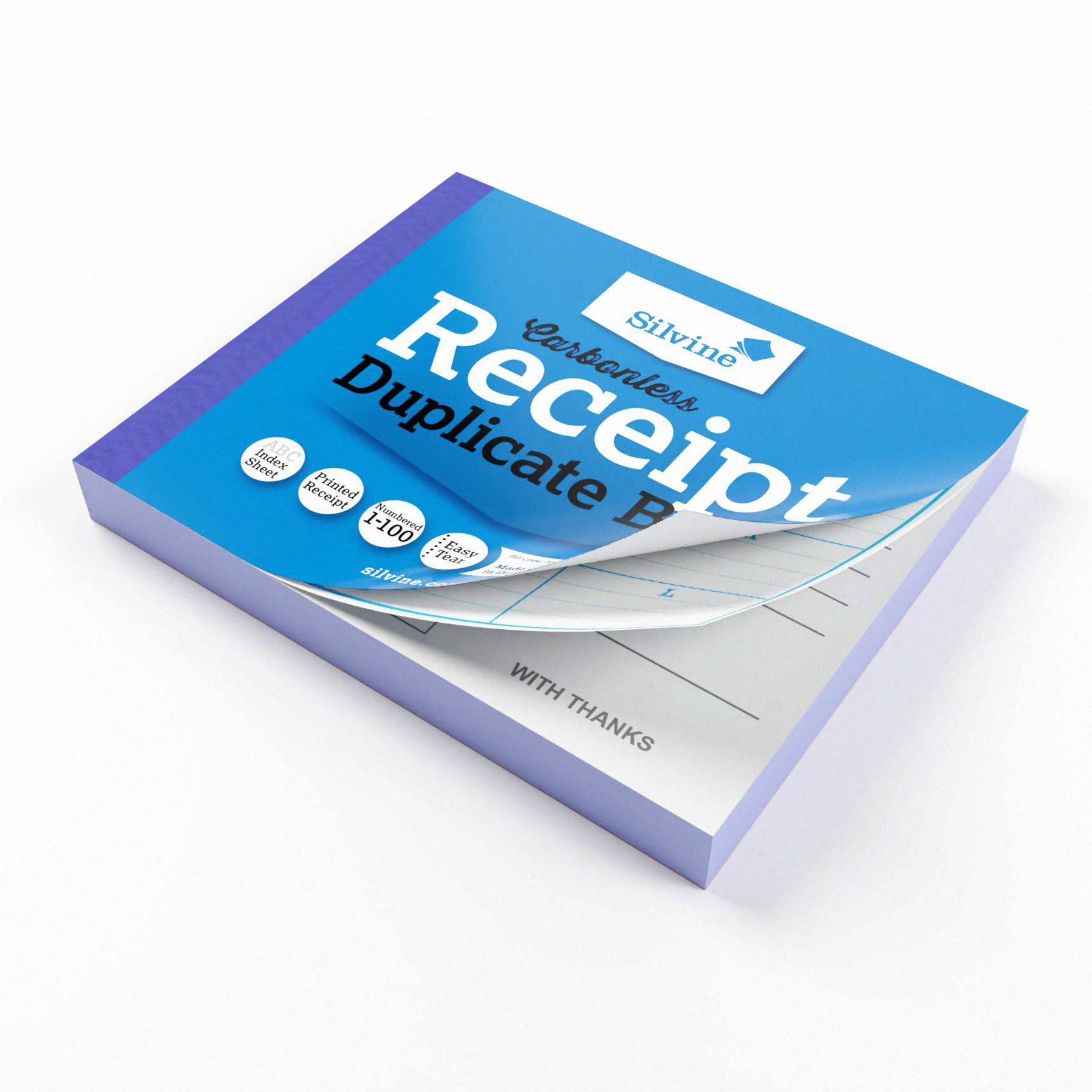 Silvine Carbonless Duplicate Receipt Book - Numbered 1-100 with Index Sheet | 102 x 127mm 4