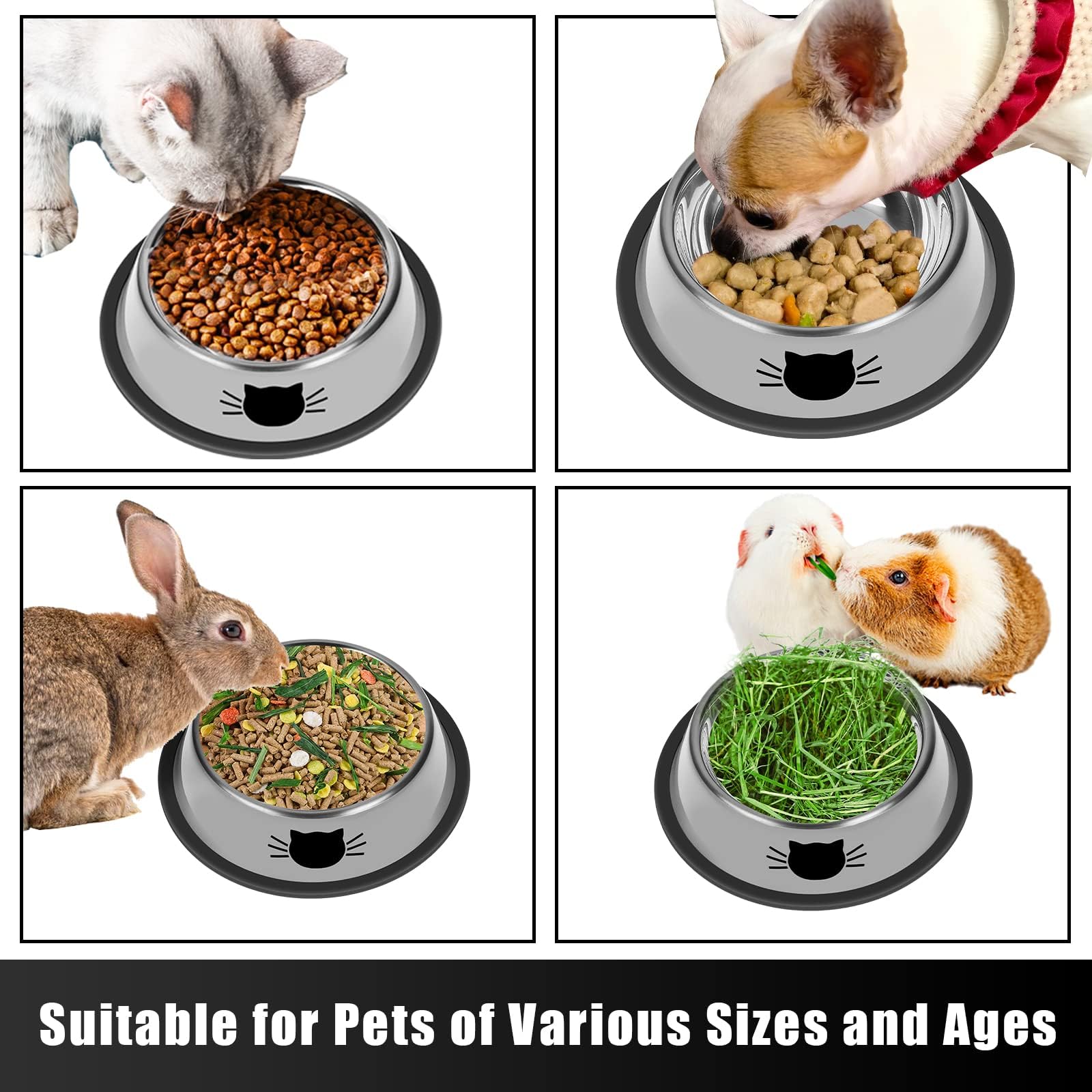 Serentive Stainless Steel Cat Food Bowls - Set of 2, 7 oz Capacity, Non-Slip Rubber Base 5