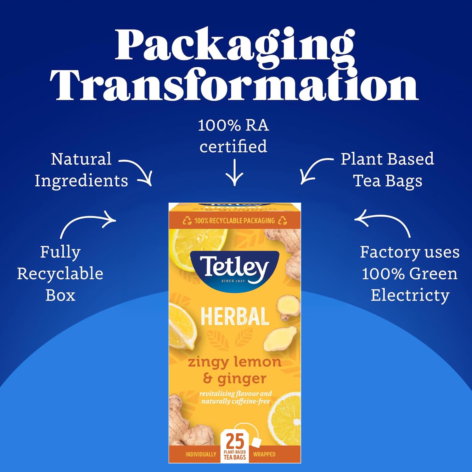 Tetley Zingy Lemon & Ginger Herbal Tea Bags - Naturally Caffeine-Free | 25 Count 4