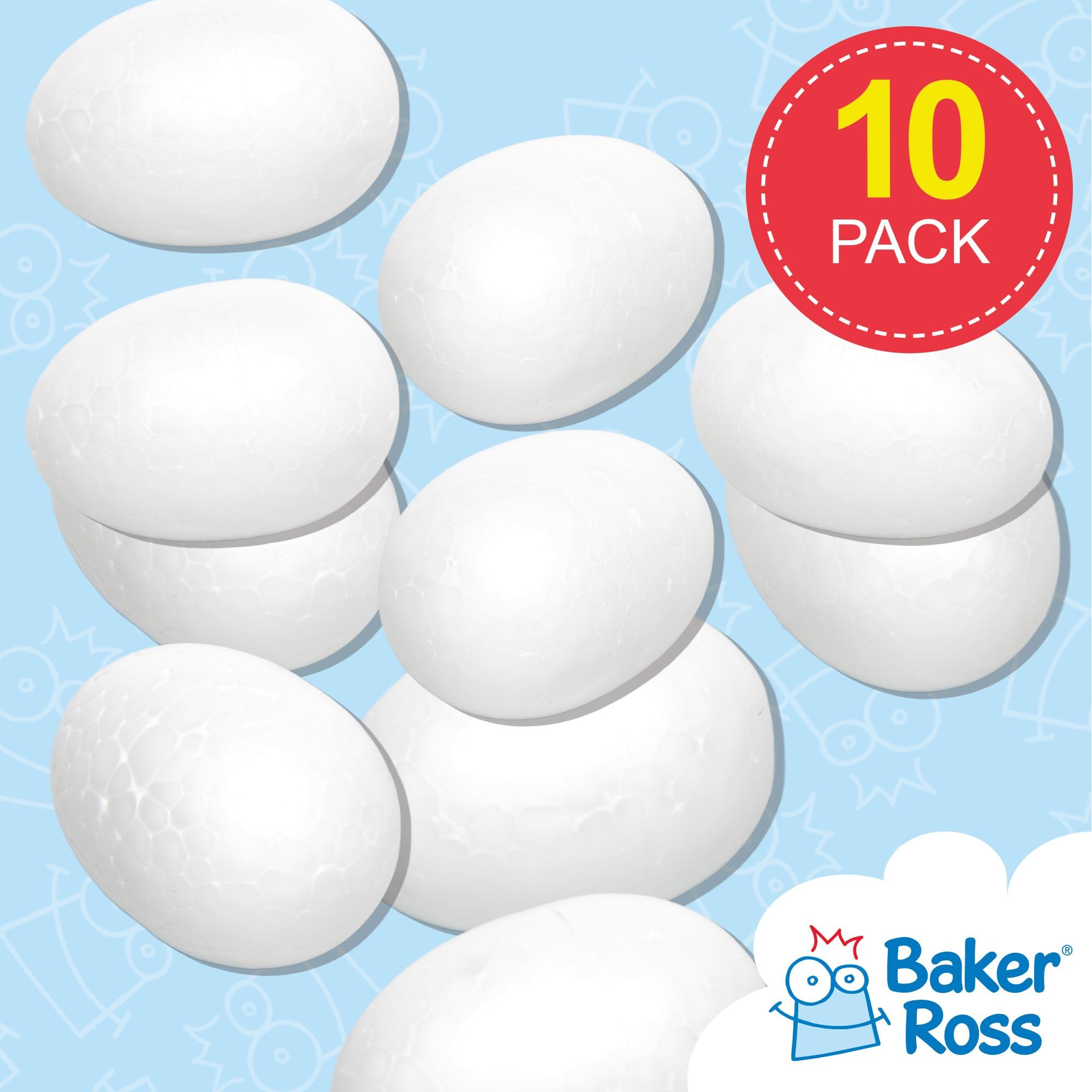 Baker Ross Polystyrene Eggs - Pack of 10, 7cm White Craft Eggs 2