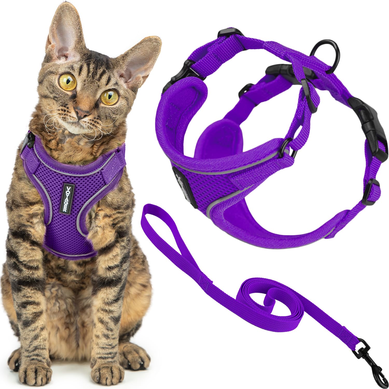 Best Pet Supplies Voyager Escape Proof Cat Harness and Leash Set - Reflective Stitching, All-Weather Air Mesh | Purple, Size S 1