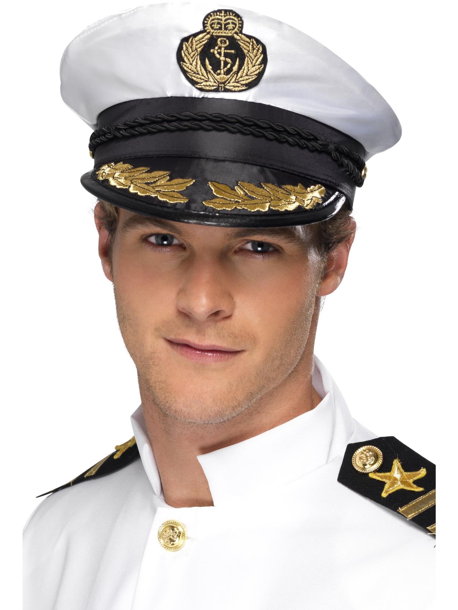 Smiffys Captain Cap - White with Golden Detail | One Size