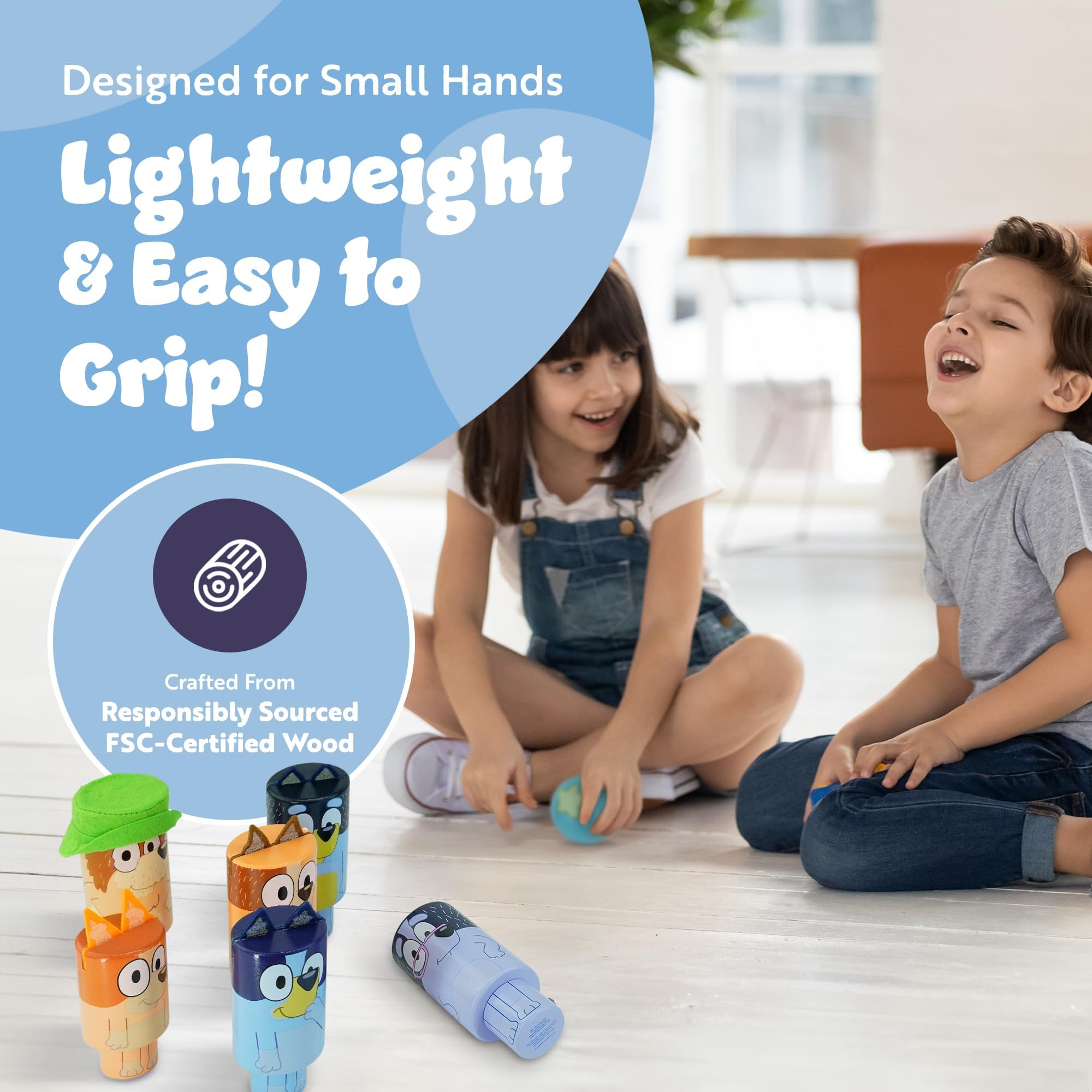 Bluey Wooden Character Skittles Set - Indoor/Outdoor Bowling Game | Ages 3+