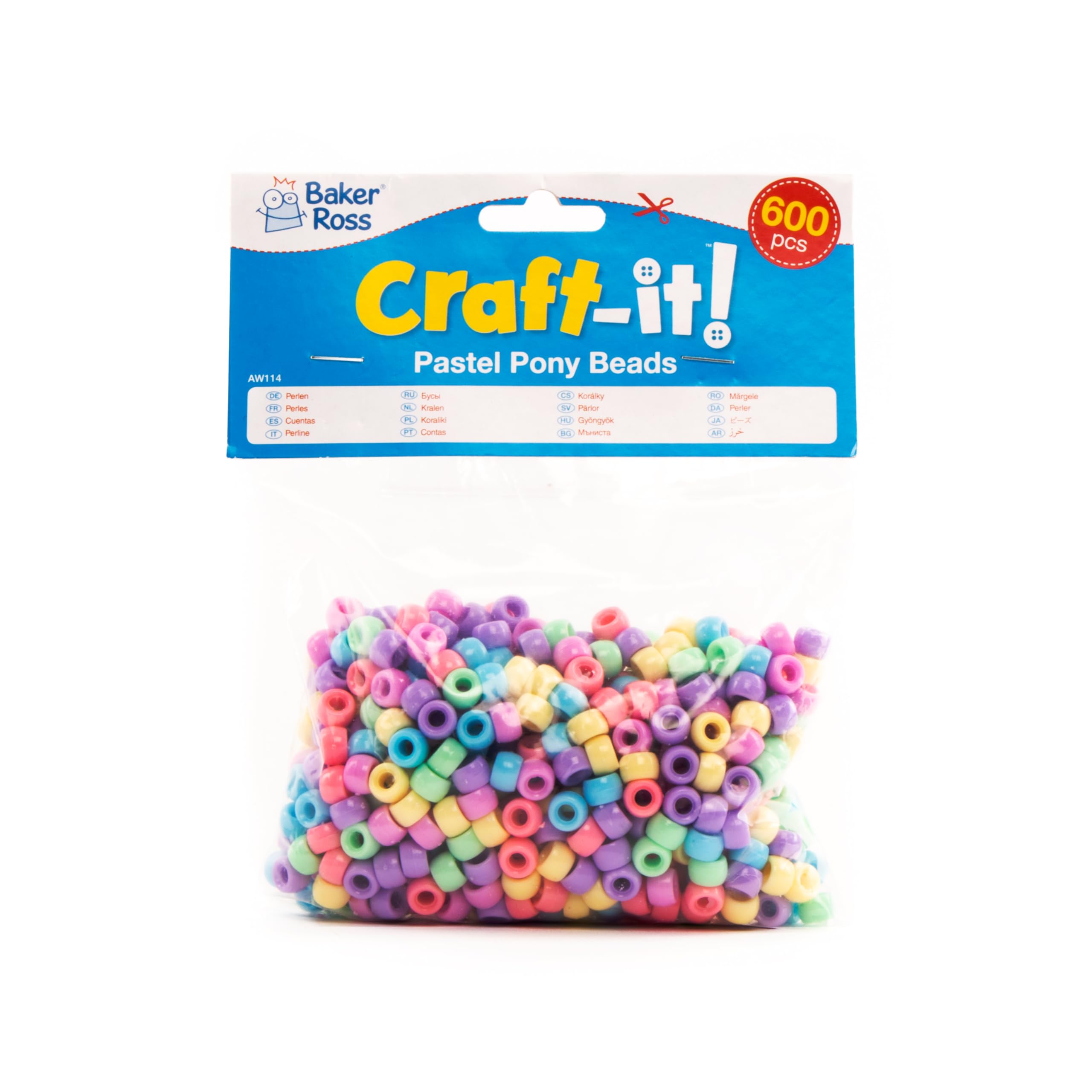 Baker Ross Pastel Pony Beads Value Pack - 600 Pieces for Jewellery Making & Crafts | 5mm 5