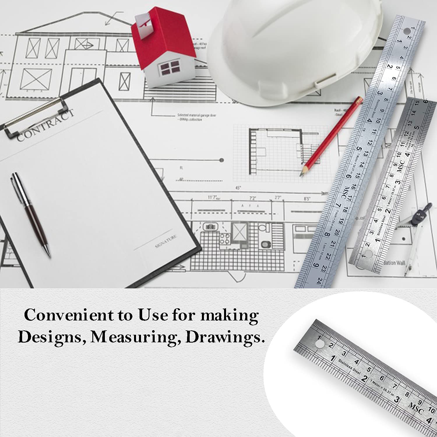 MSC Stainless Steel Ruler Set - 15cm & 30cm Metric/Imperial | Shatterproof Straight Edge 3