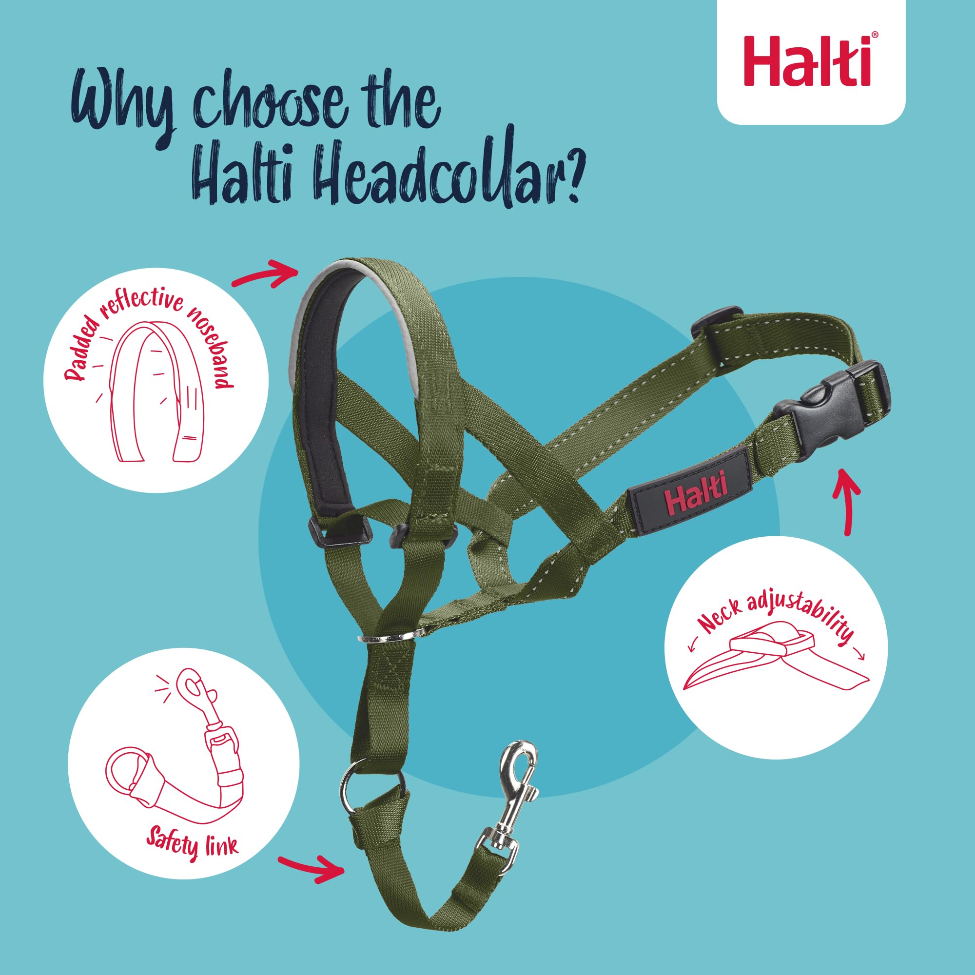 Halti Headcollar - Stops Pulling | Size 4 Large Dog | Forest Green Nylon 3