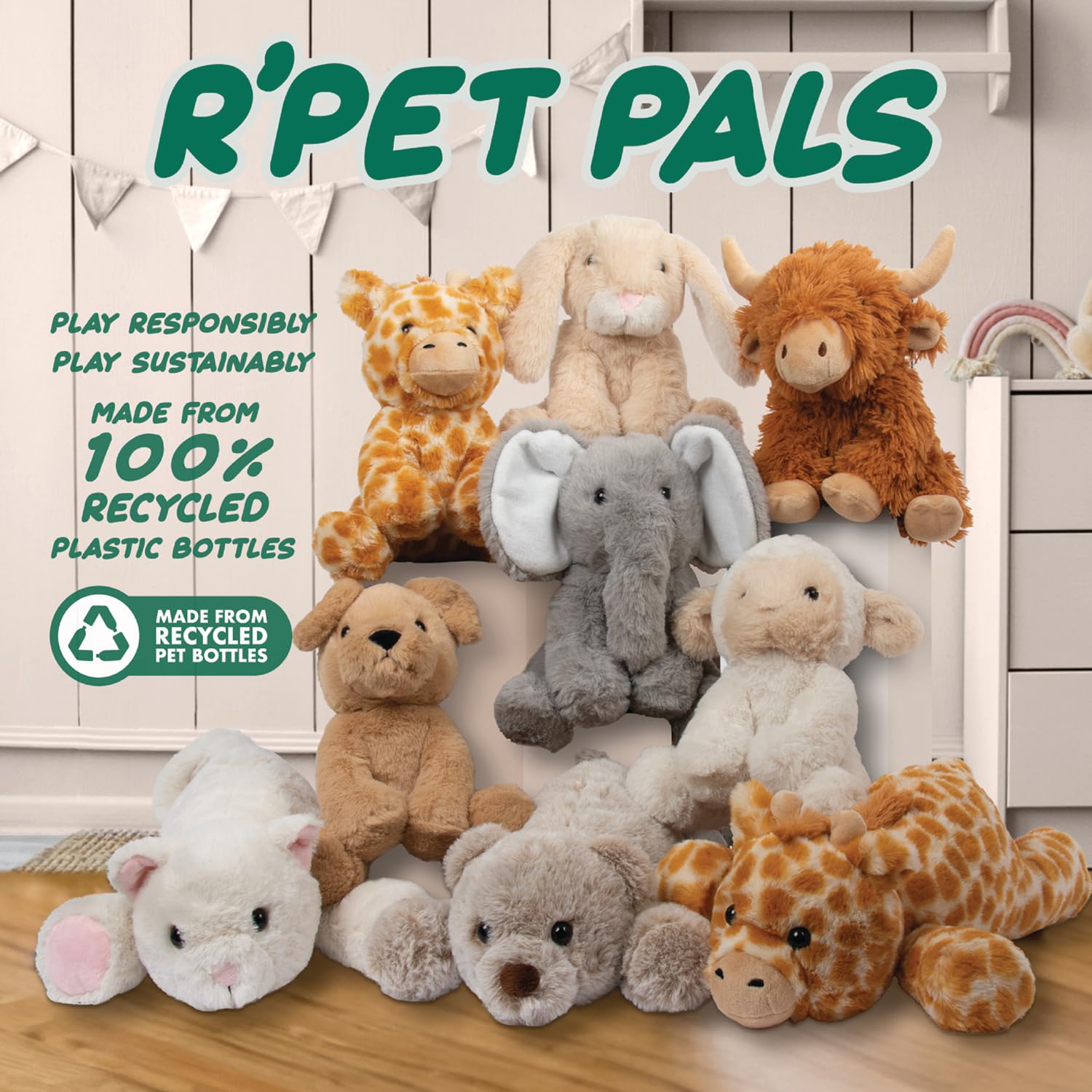Lesser & Pavey RPET Pals Hughie Sitting Cow - Eco-Friendly Plush Stuffed Animal 4