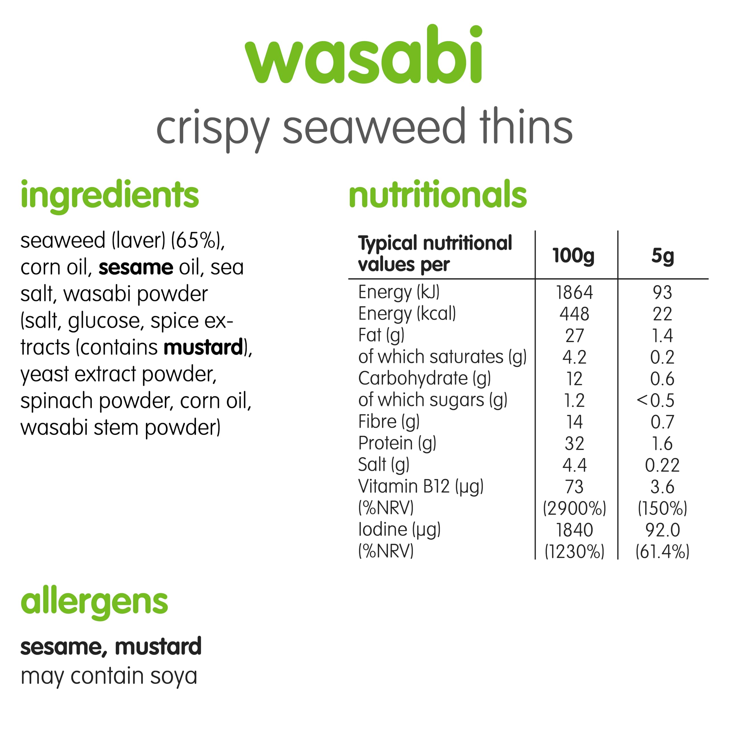 itsu Wasabi Flavour Seaweed Thins - 32 Pack (5g Each) | Vegan | Low Calorie Snack 5