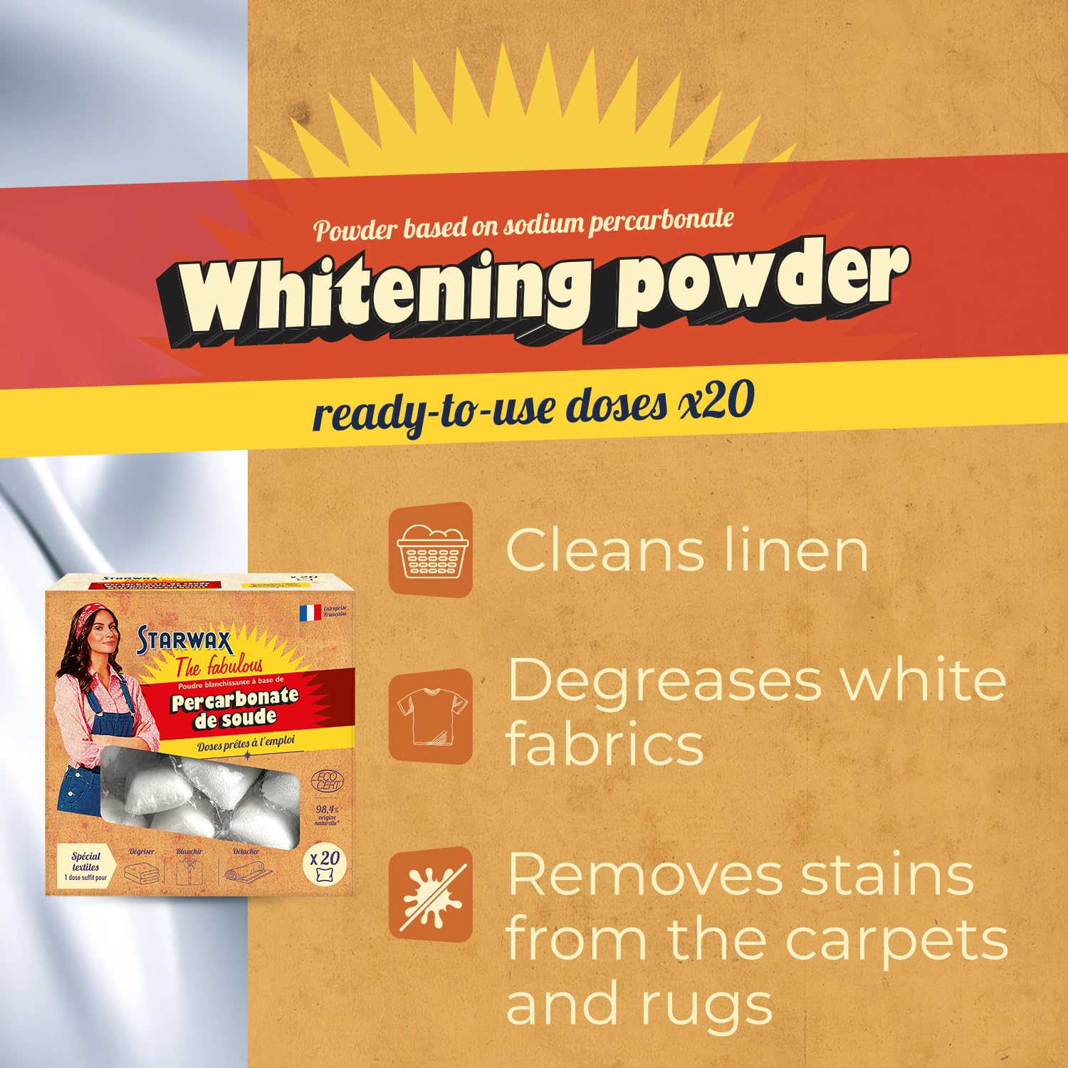 STARWAX THE FABULOUS Sodium Percarbonate Powder Detergent - 20 Count Capsules | Whitening & Stain Removal