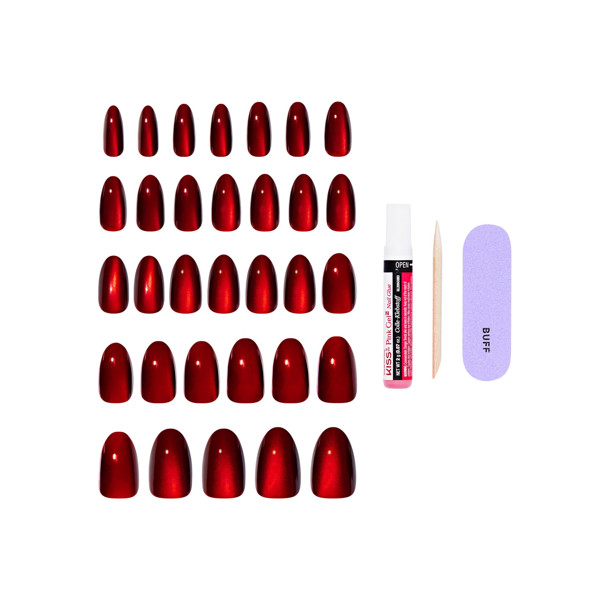 KISS CORE Press On Nails - Red Almond Medium | 32 Count | Glue Included 4