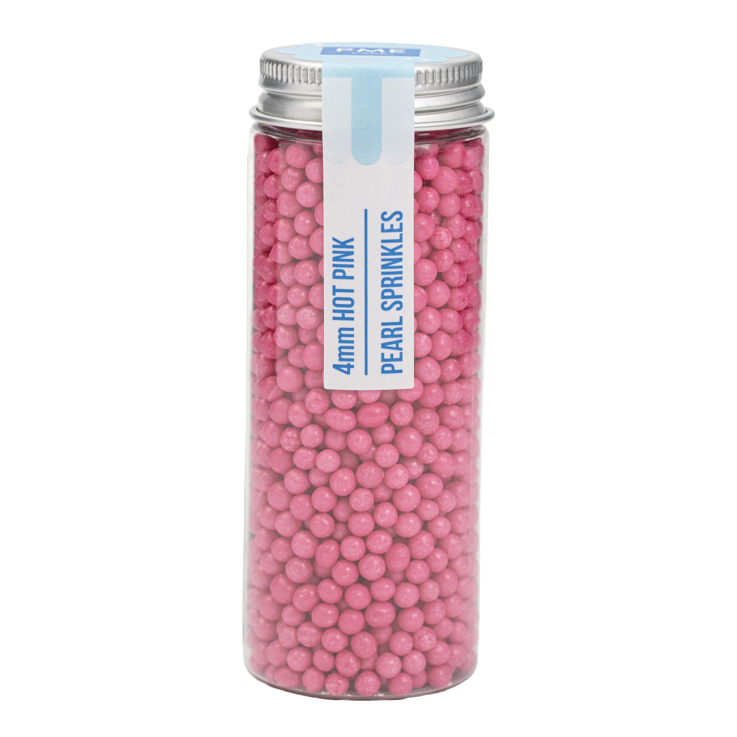 PME Cake Pearl Sprinkles - Hot Pink 4mm (74g) | Edible Sugar Pearl Decoration