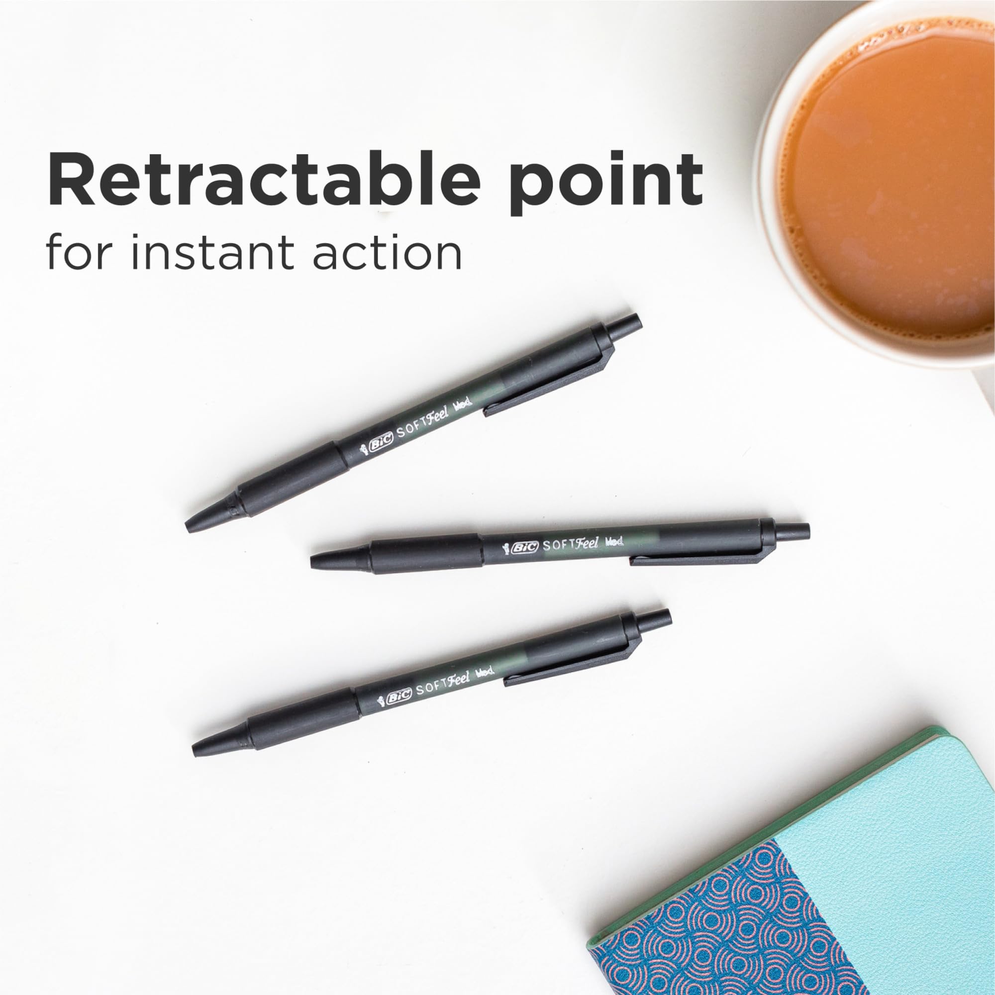 BIC Soft Feel Retractable Ballpoint Pens - Black Ink, 1.0 mm Medium Point | Comfort Grip | 36 Count