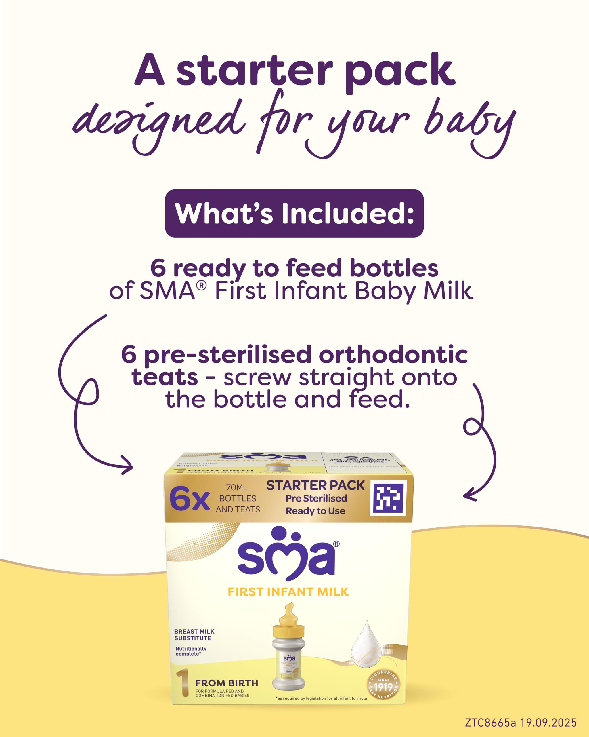 SMA Nutrition PRO First Infant Milk Starter Pack, Ready to Drink, From Birth (6x 70ml Bottles) 3